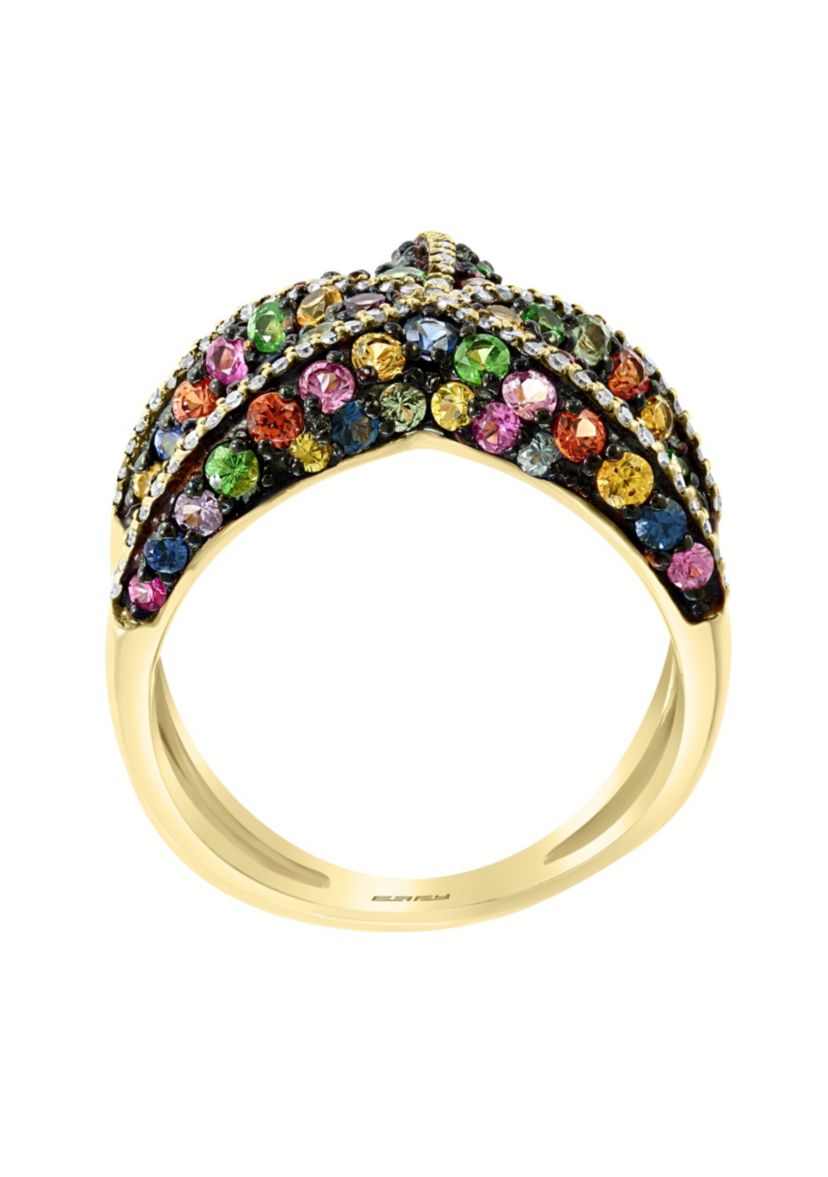 Diamond, Multicolor Sapphire And Tsavorite Ring In 14K Yellow Gold