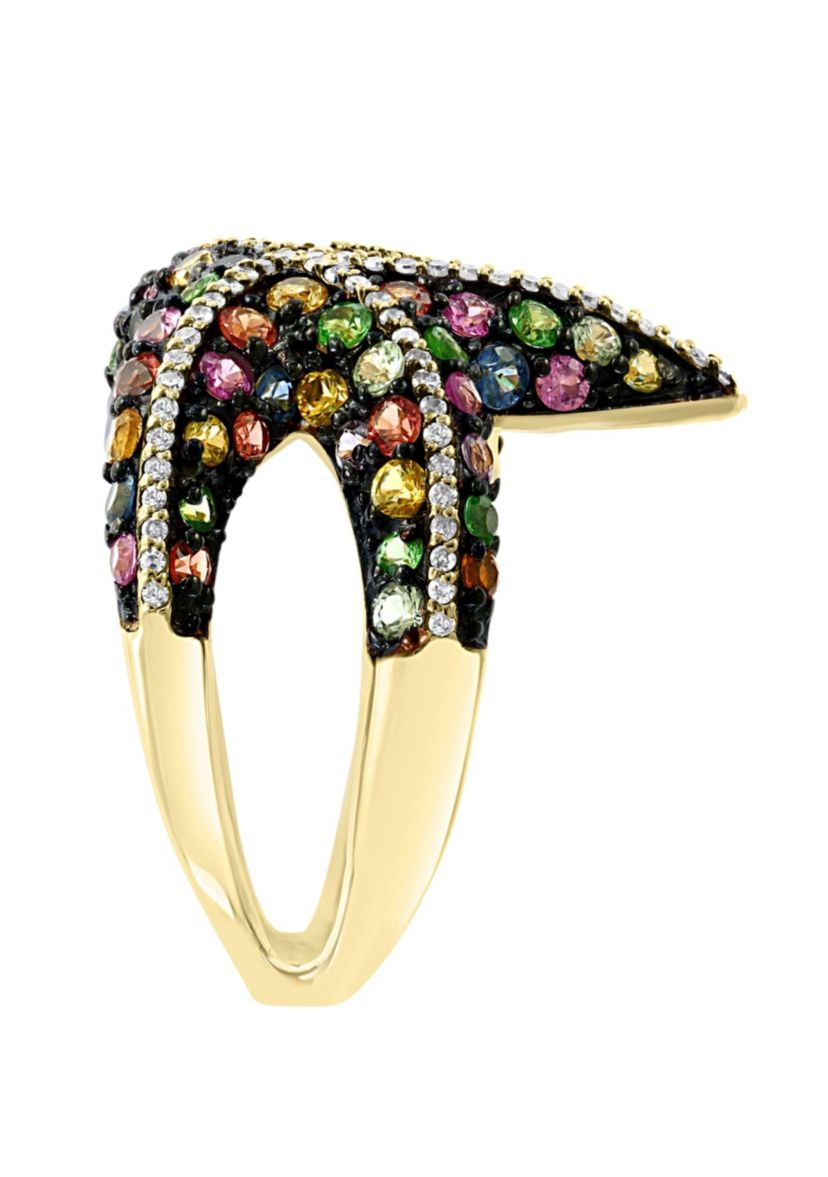 Diamond, Multicolor Sapphire And Tsavorite Ring In 14K Yellow Gold