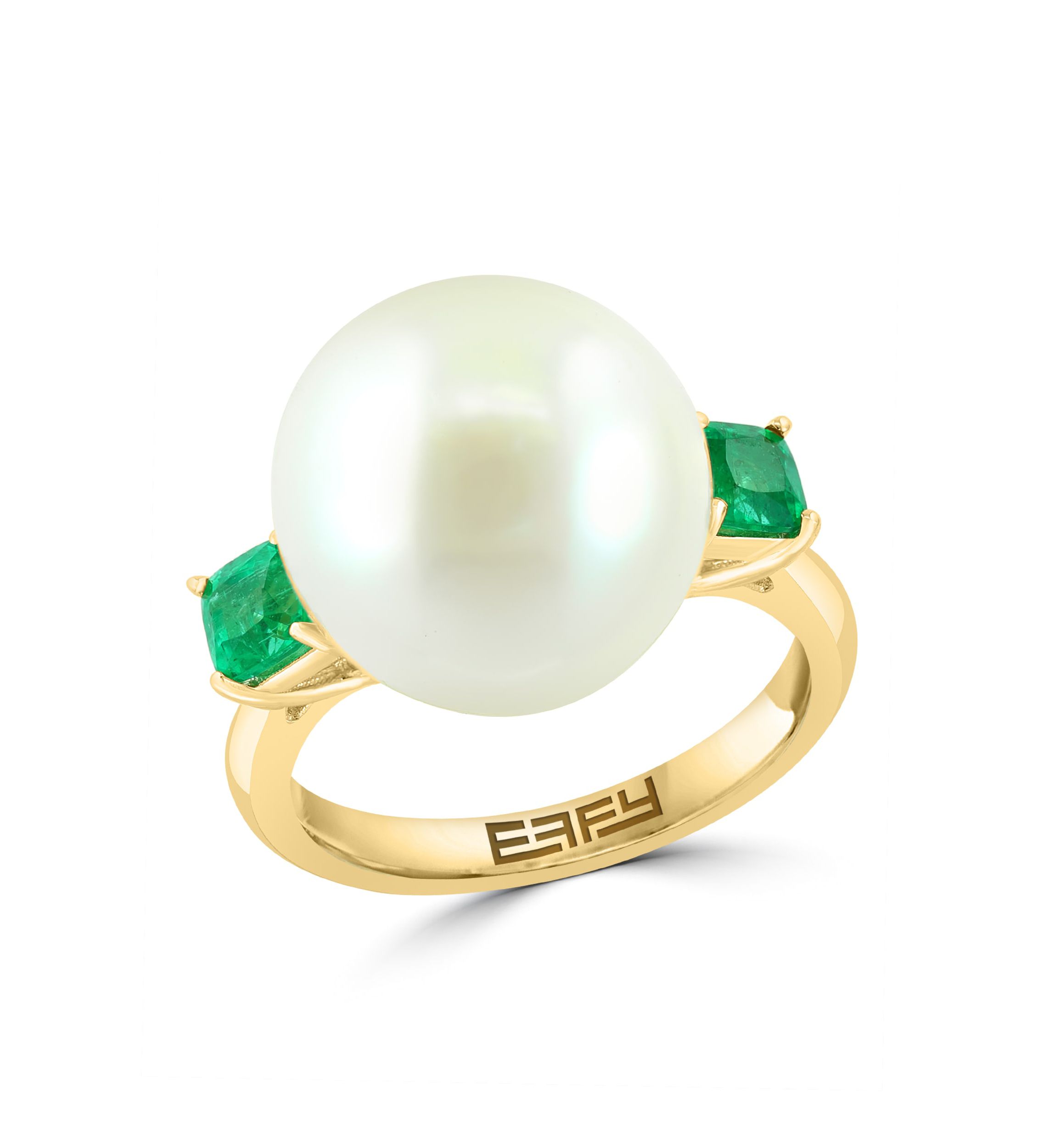 Emerald and Freshwater Pearl Ring in 14K Yellow Gold