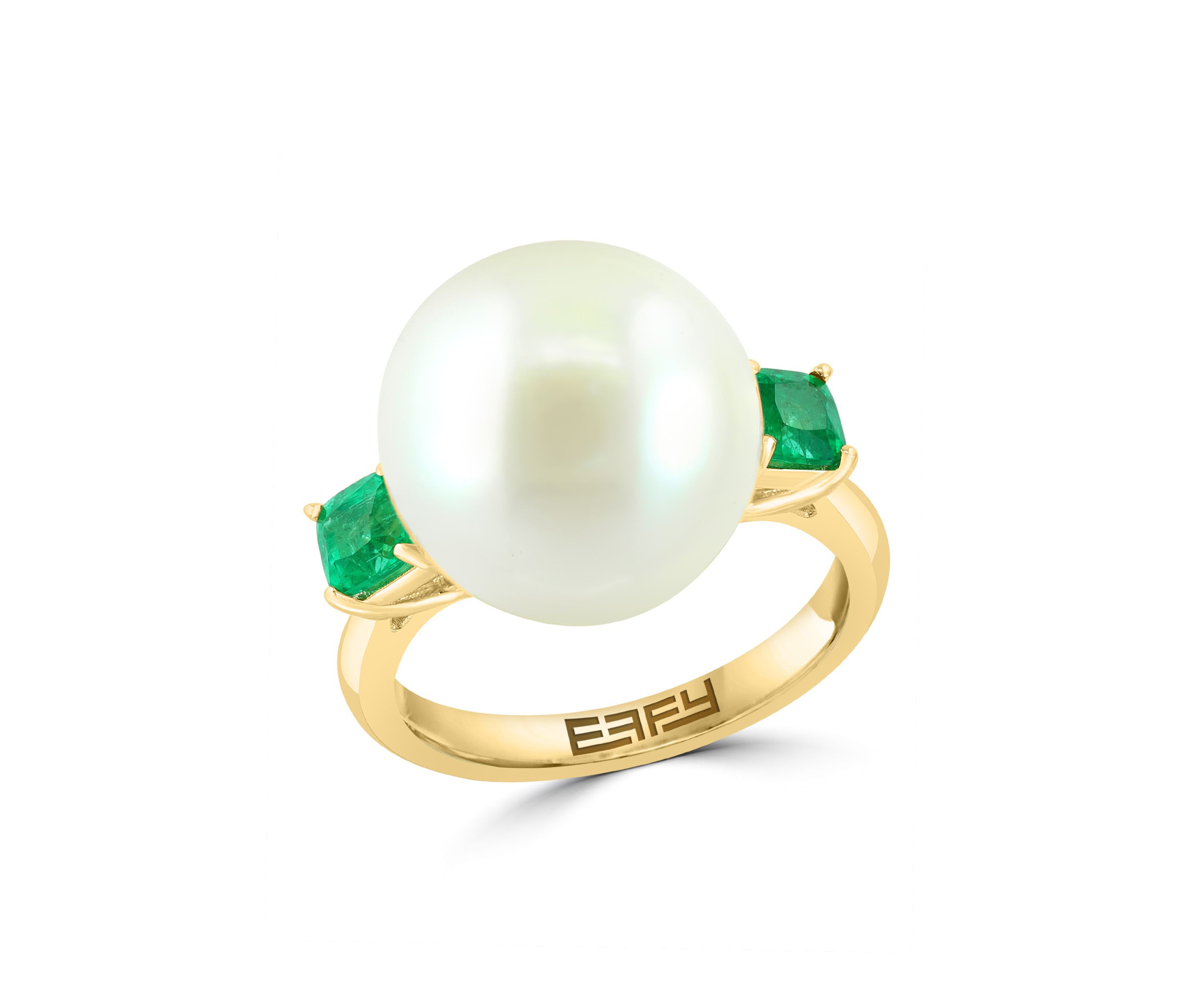 Emerald and Freshwater Pearl Ring in 14K Yellow Gold