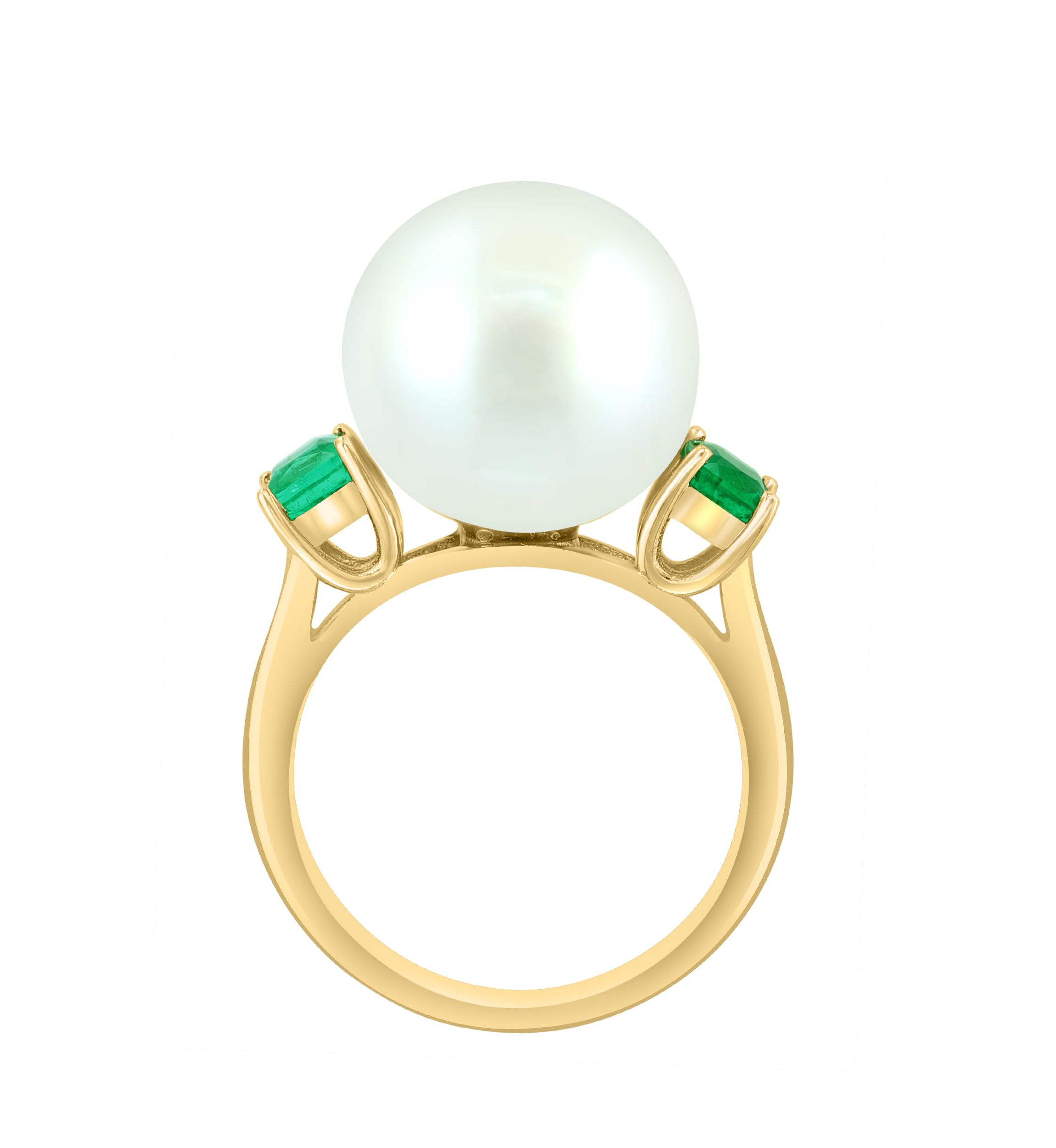 Emerald and Freshwater Pearl Ring in 14K Yellow Gold