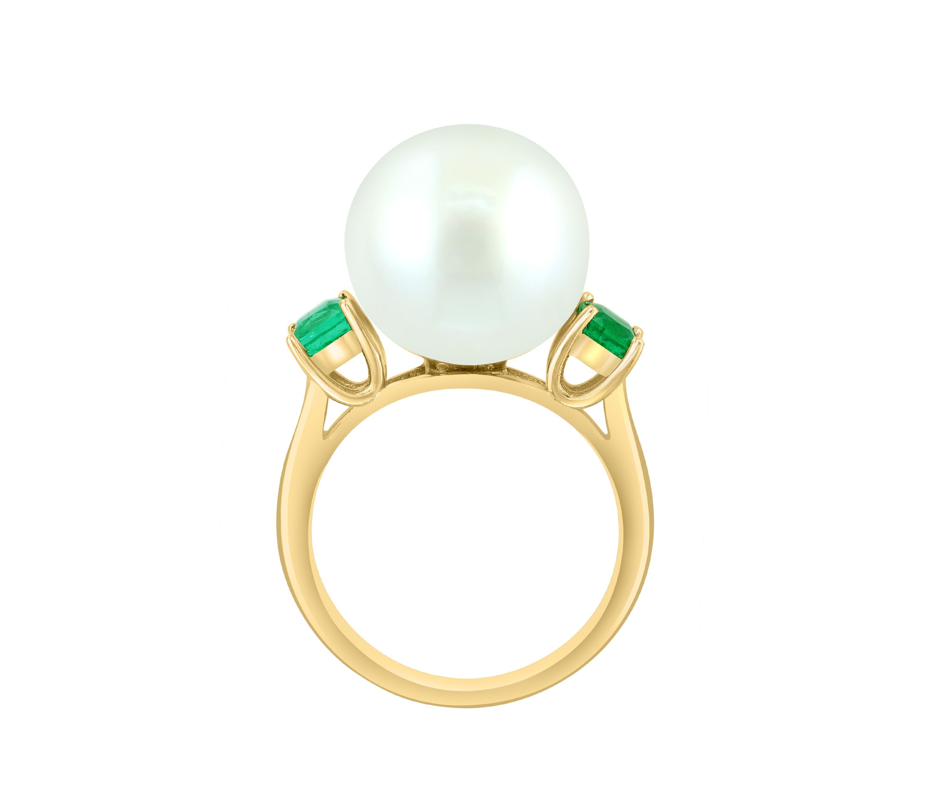 Emerald and Freshwater Pearl Ring in 14K Yellow Gold