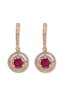 Effy Diamond And Natural Ruby Drop Earrings In 14K Rose Gold -  0607649579937