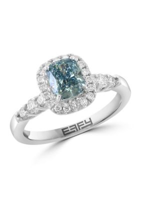 Effy Lab Created Lab Grown Blue Diamond and Diamond Ring in 14K White Gold