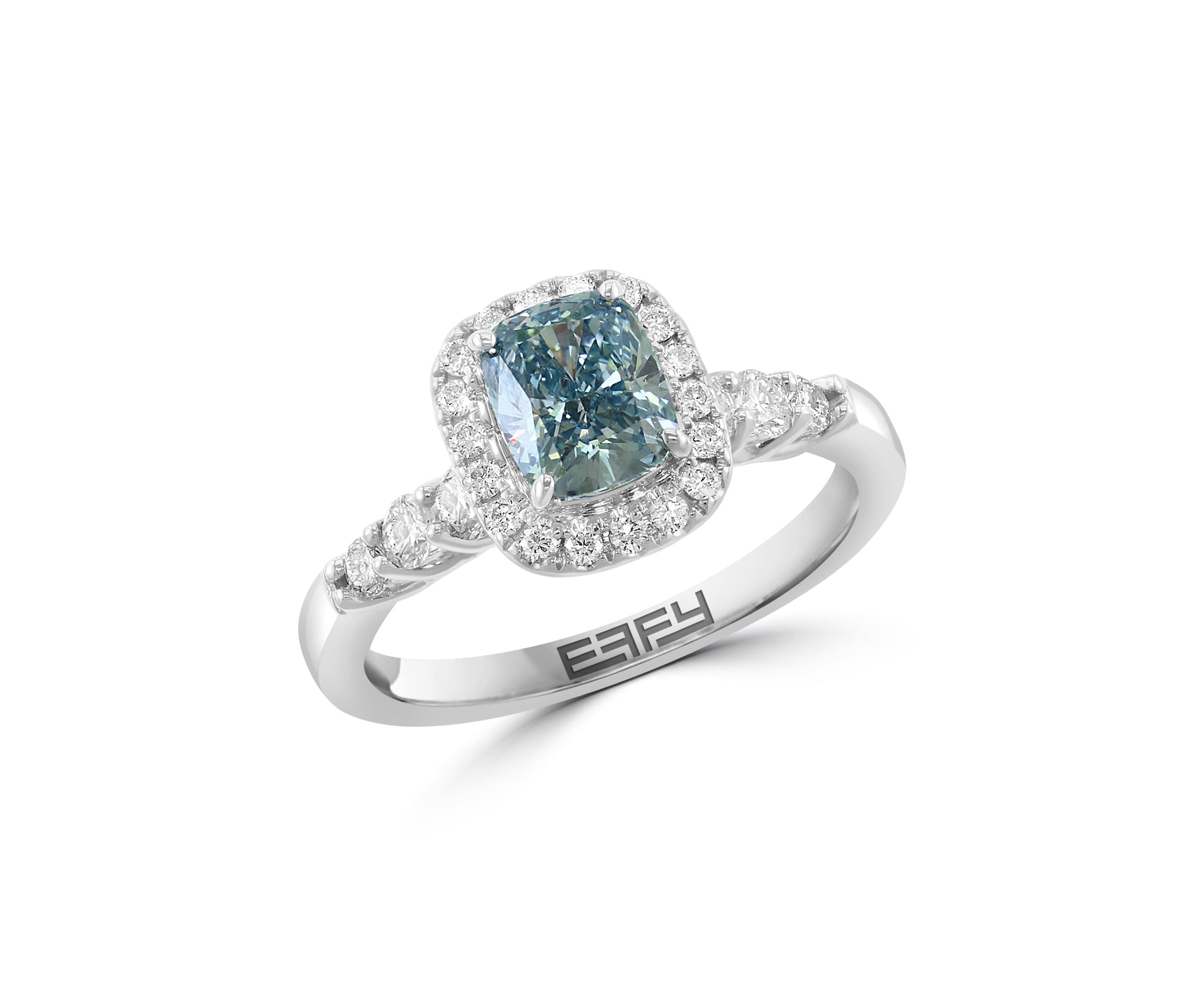 Lab Created Lab Grown Blue Diamond and Diamond Ring in 14K White Gold
