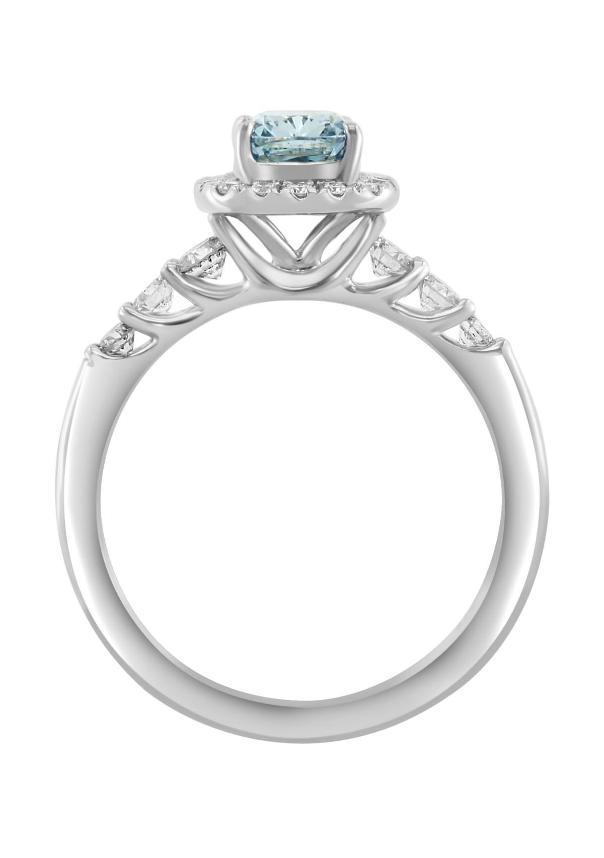 Lab Created Lab Grown Blue Diamond and Diamond Ring in 14K White Gold
