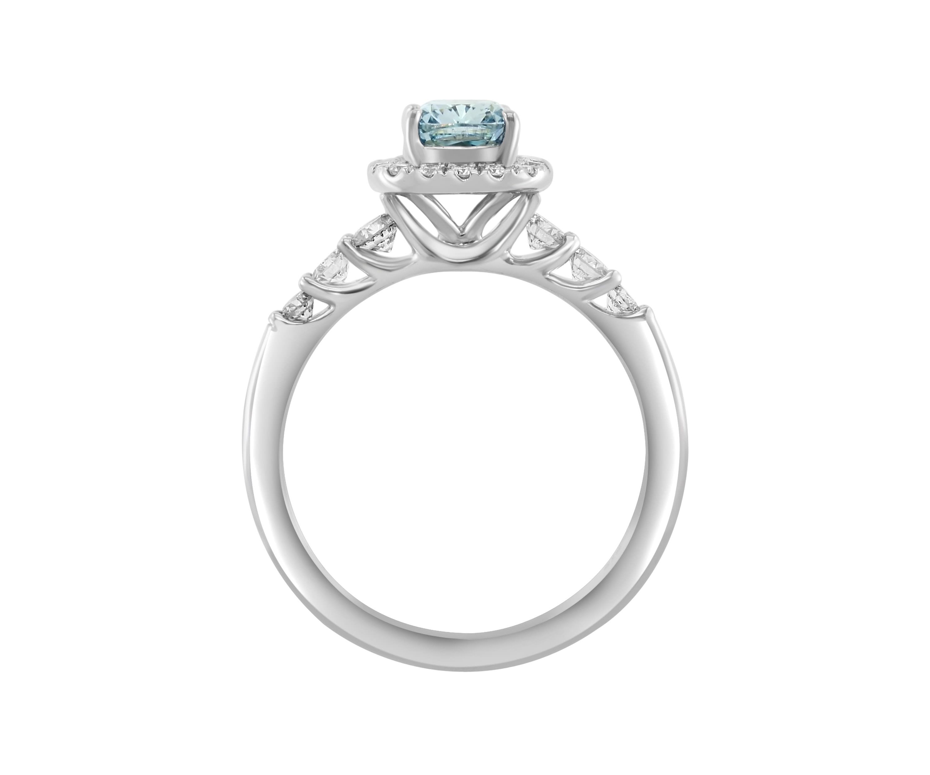 Lab Created Lab Grown Blue Diamond and Diamond Ring in 14K White Gold