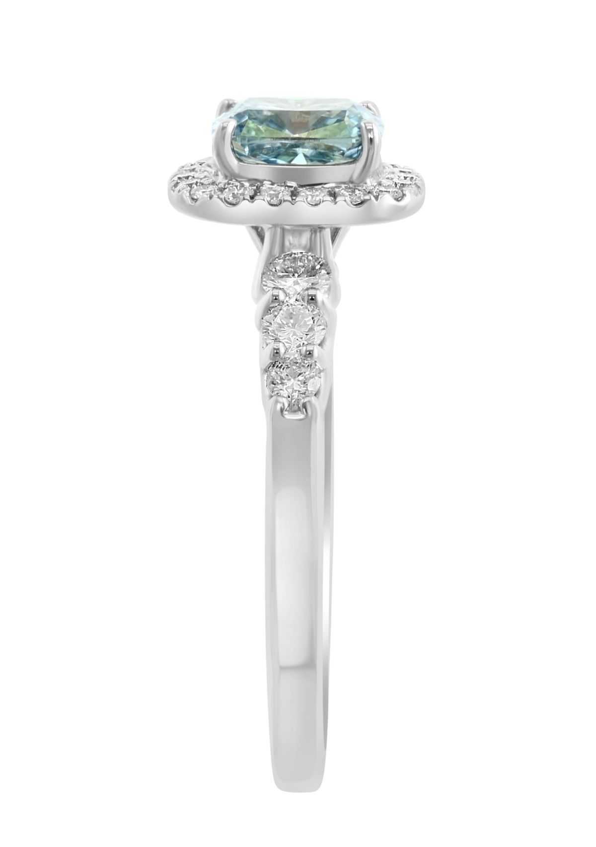 Lab Created Lab Grown Blue Diamond and Diamond Ring in 14K White Gold
