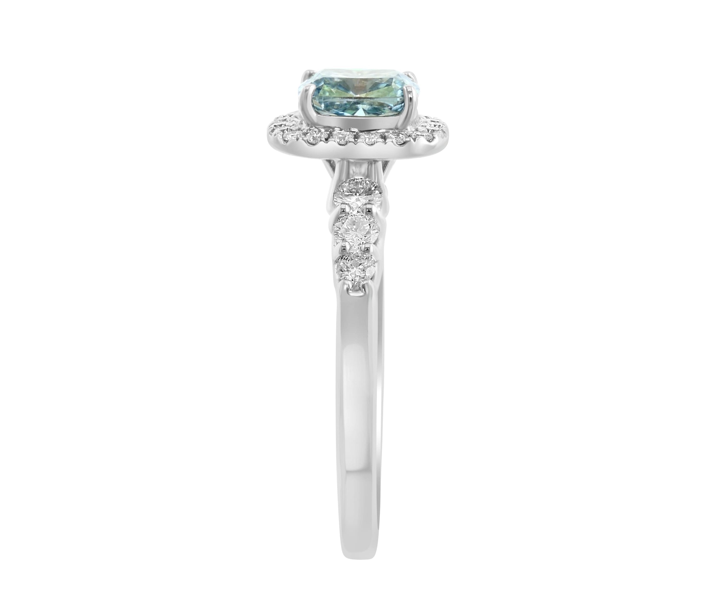Lab Created Lab Grown Blue Diamond and Diamond Ring in 14K White Gold