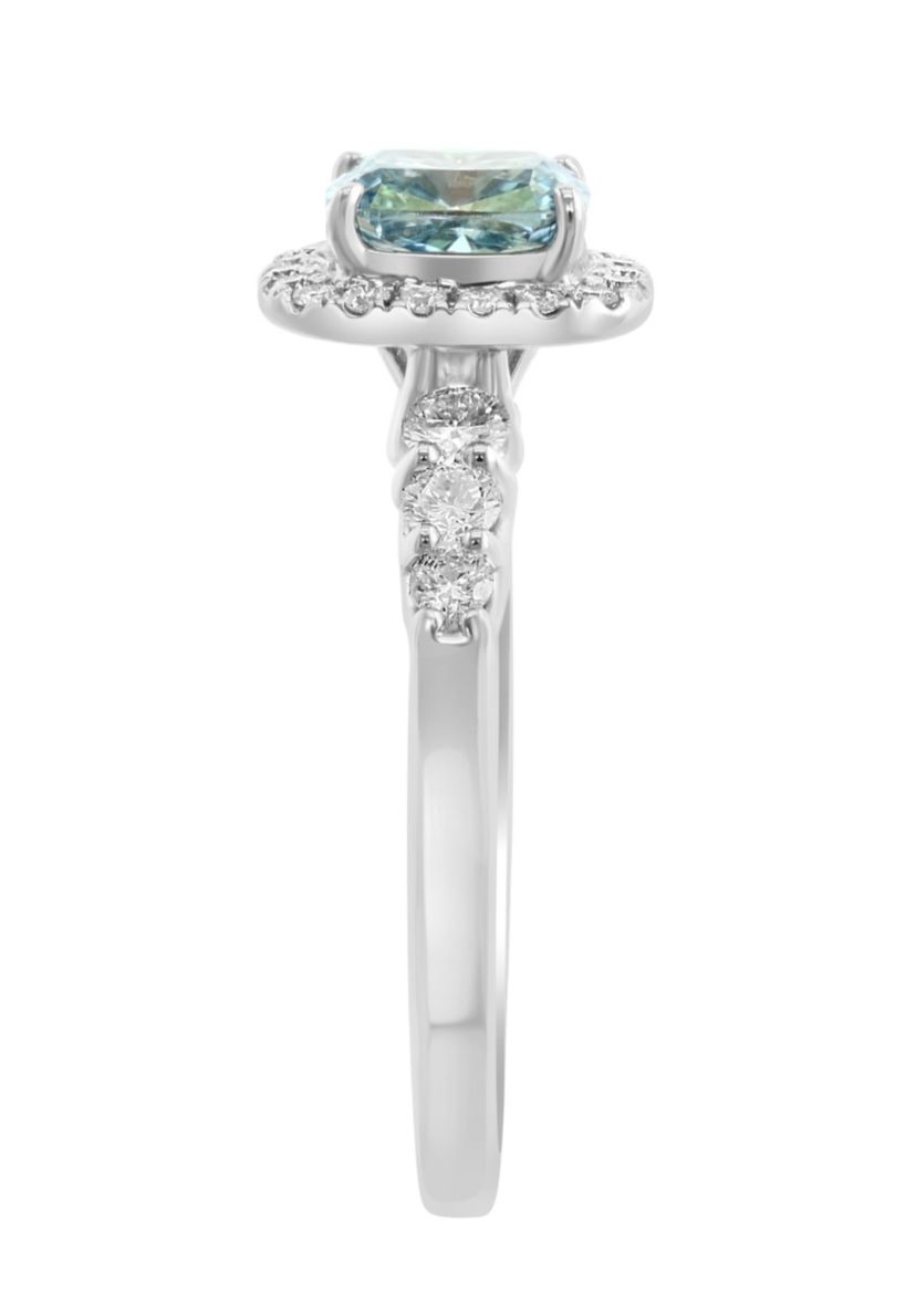 Lab Created Lab Grown Blue Diamond and Diamond Ring in 14K White Gold