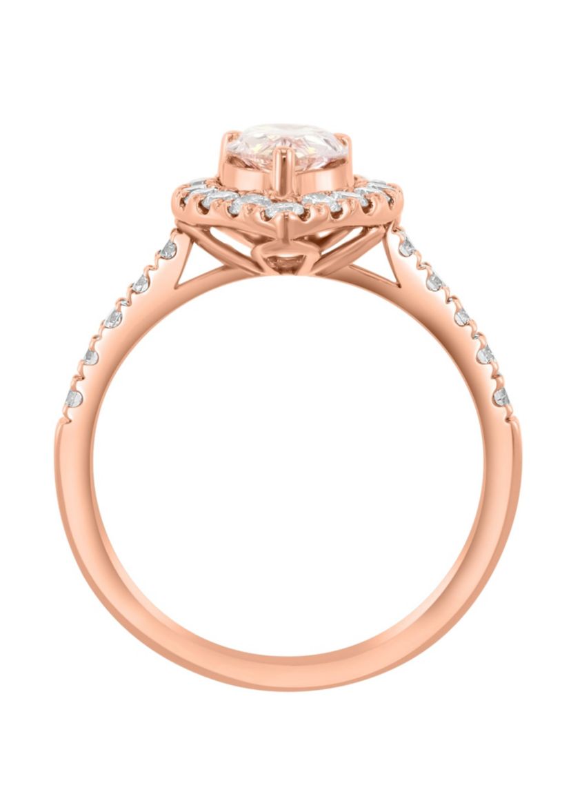Lab Created Lab Grown Pink Diamond and Diamond Ring in 14K Rose Gold