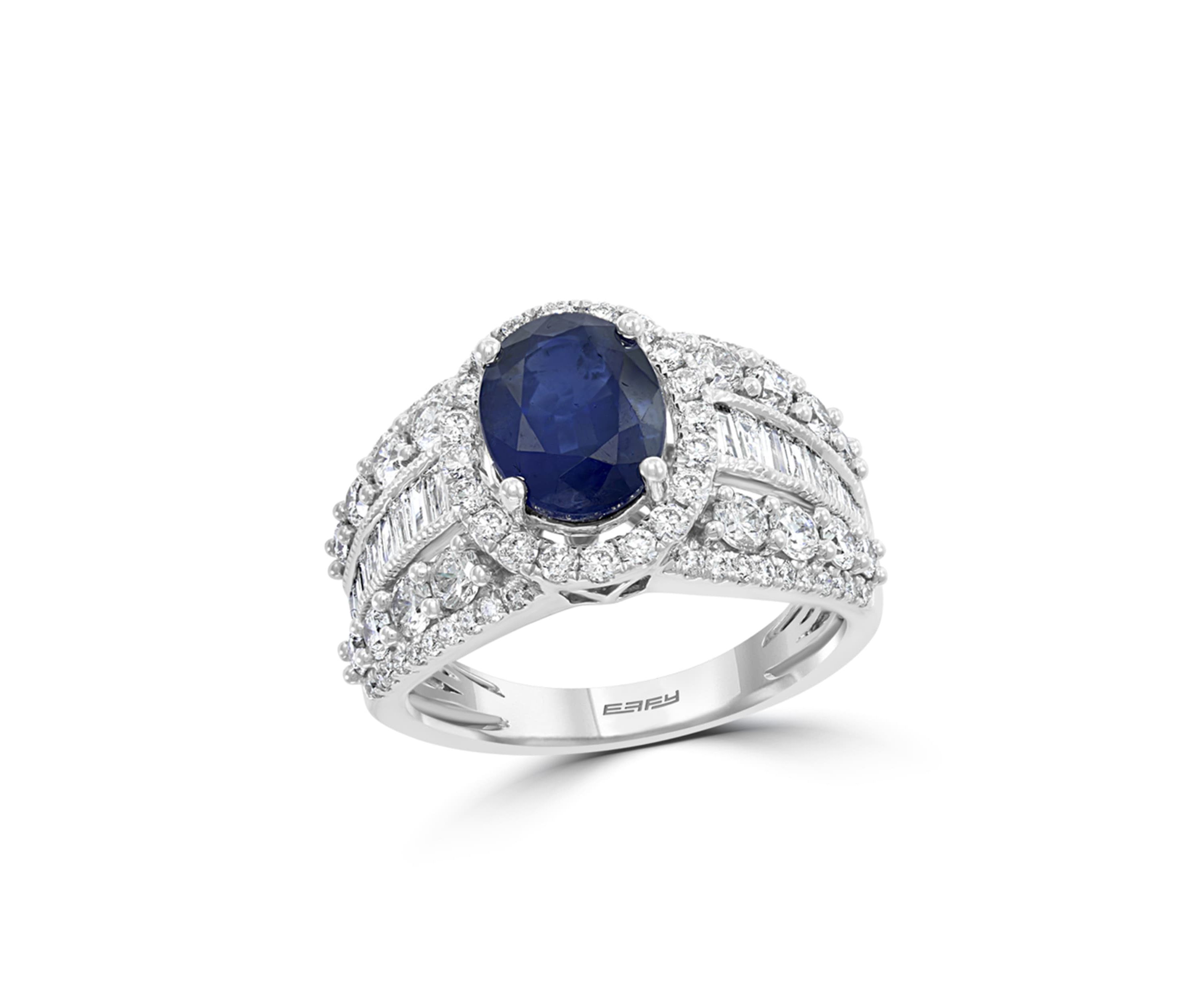 Diamond and Natural Sapphire Ring in 14K White Gold