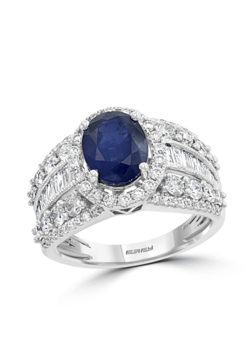 Diamond and Natural Sapphire Ring in 14K White Gold