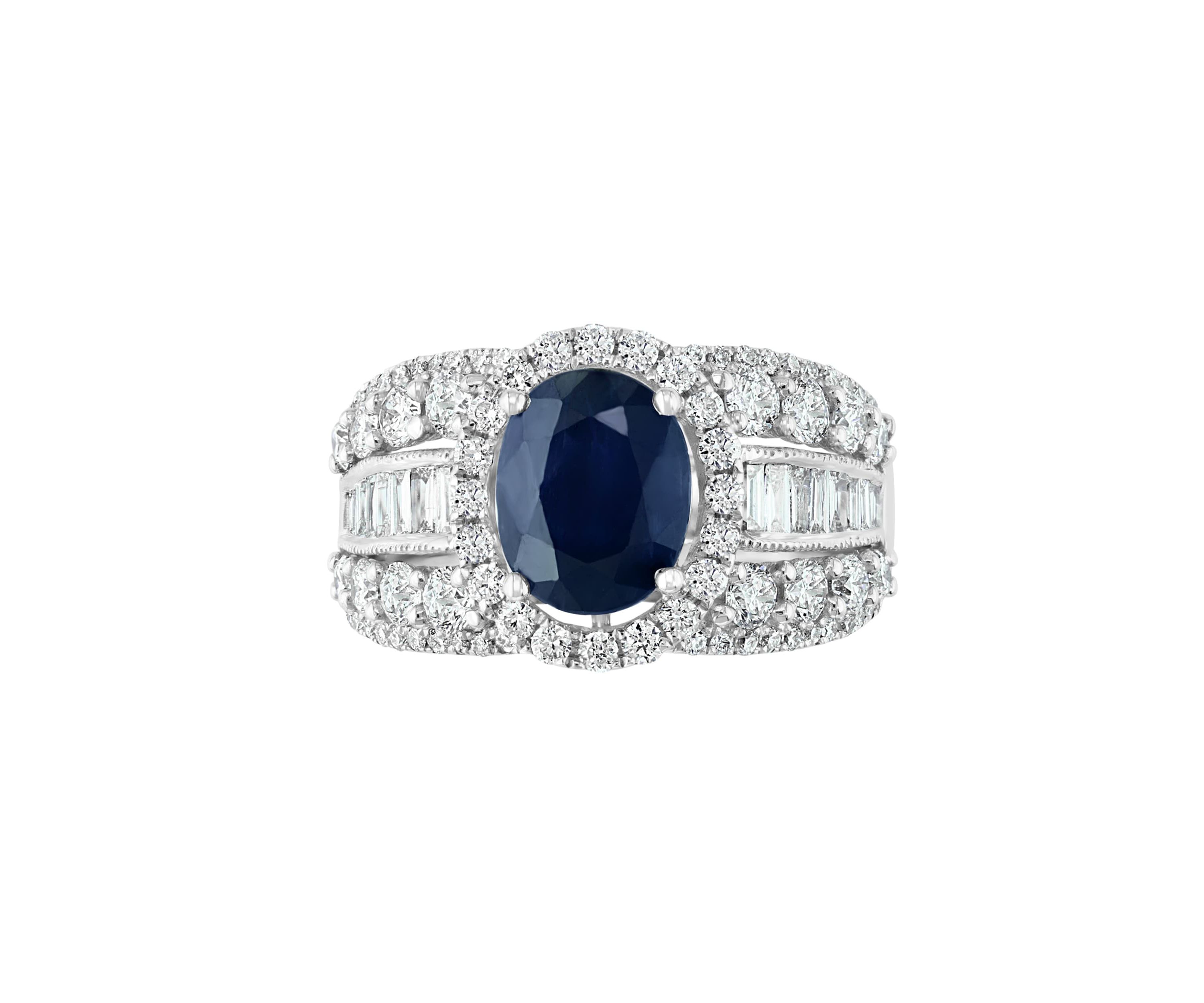 Diamond and Natural Sapphire Ring in 14K White Gold