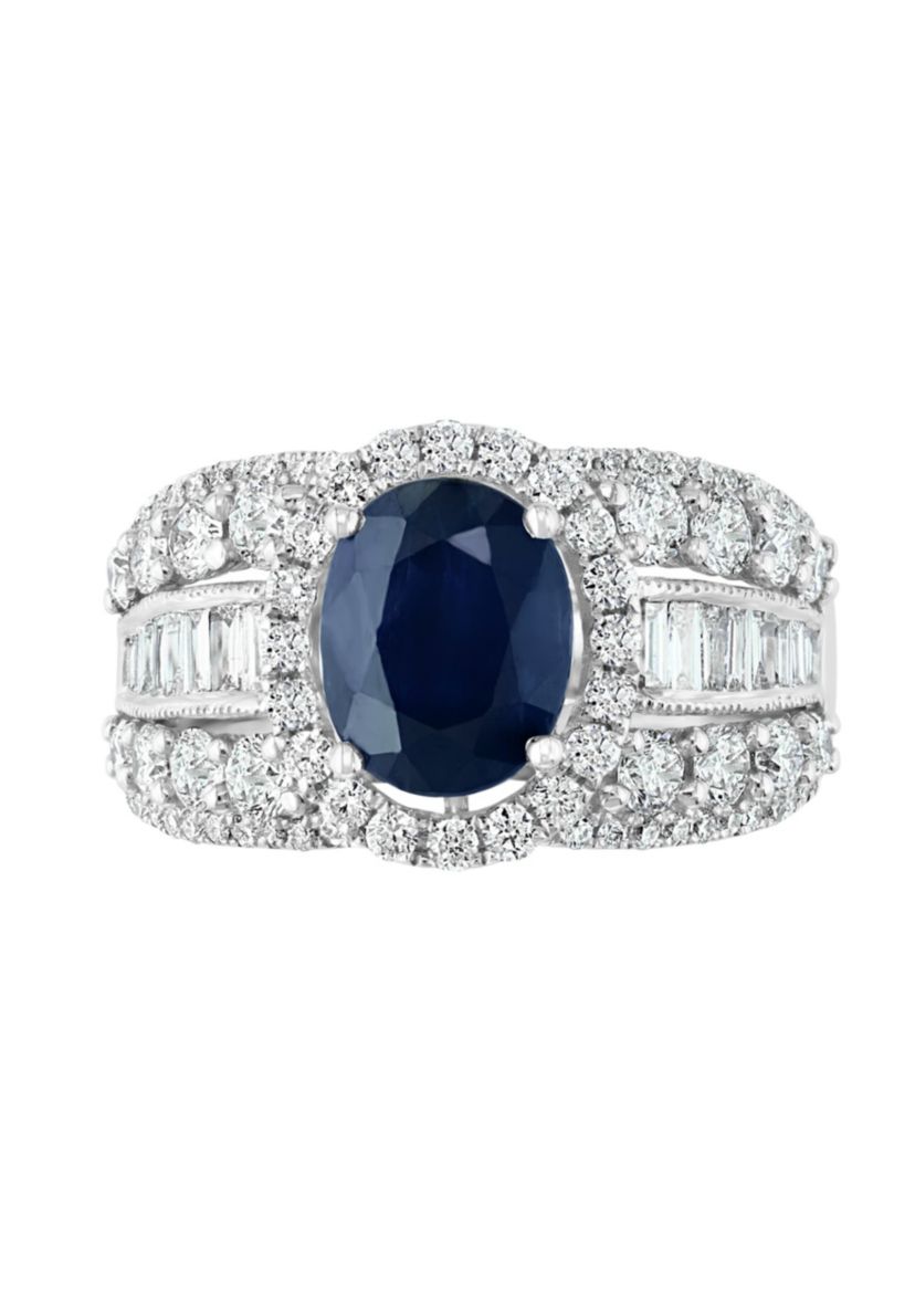 Diamond and Natural Sapphire Ring in 14K White Gold