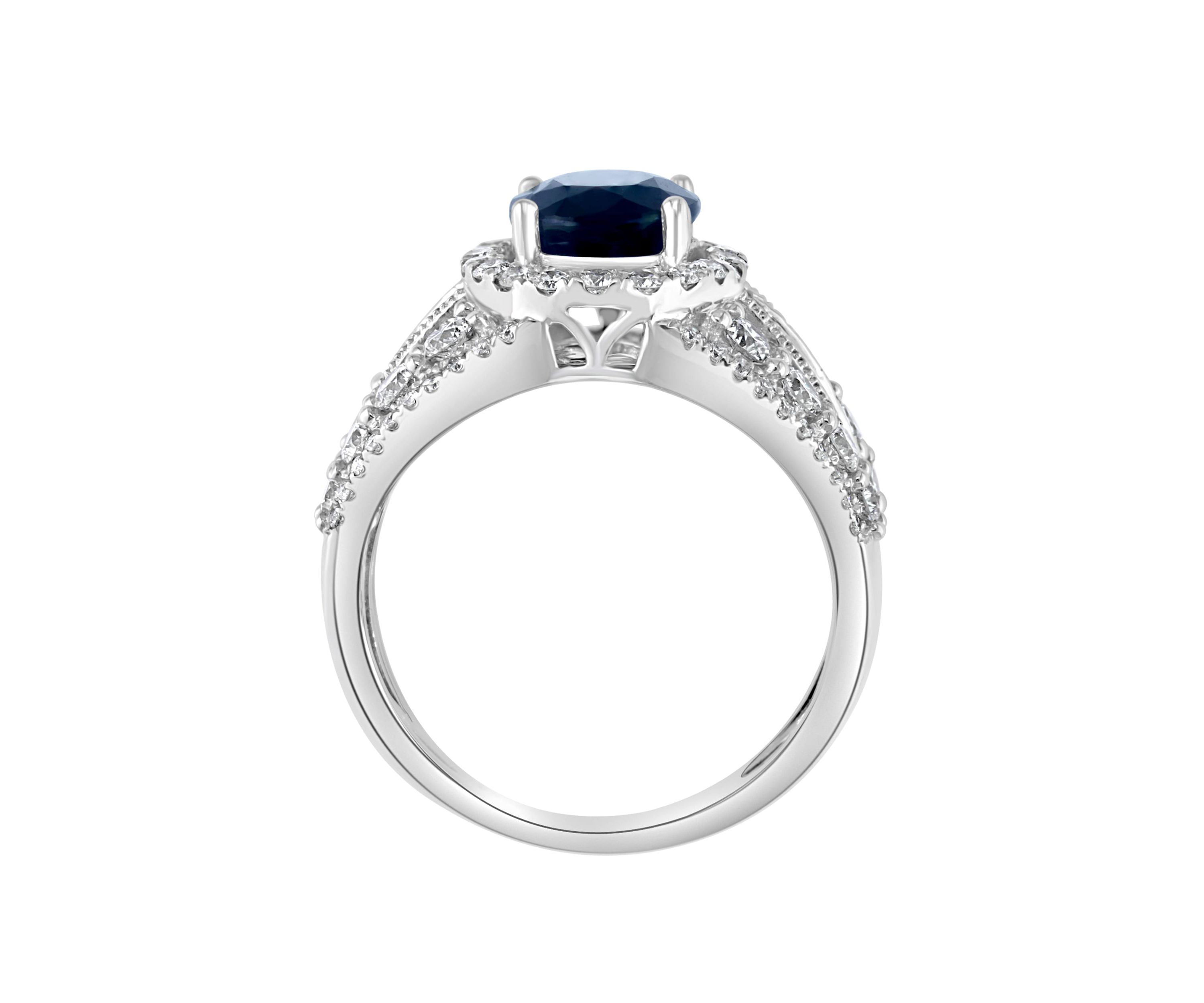 Diamond and Natural Sapphire Ring in 14K White Gold