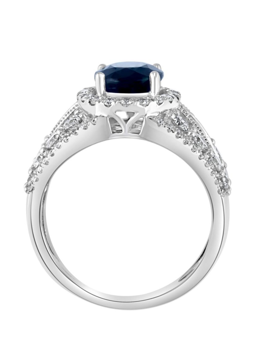 Diamond and Natural Sapphire Ring in 14K White Gold
