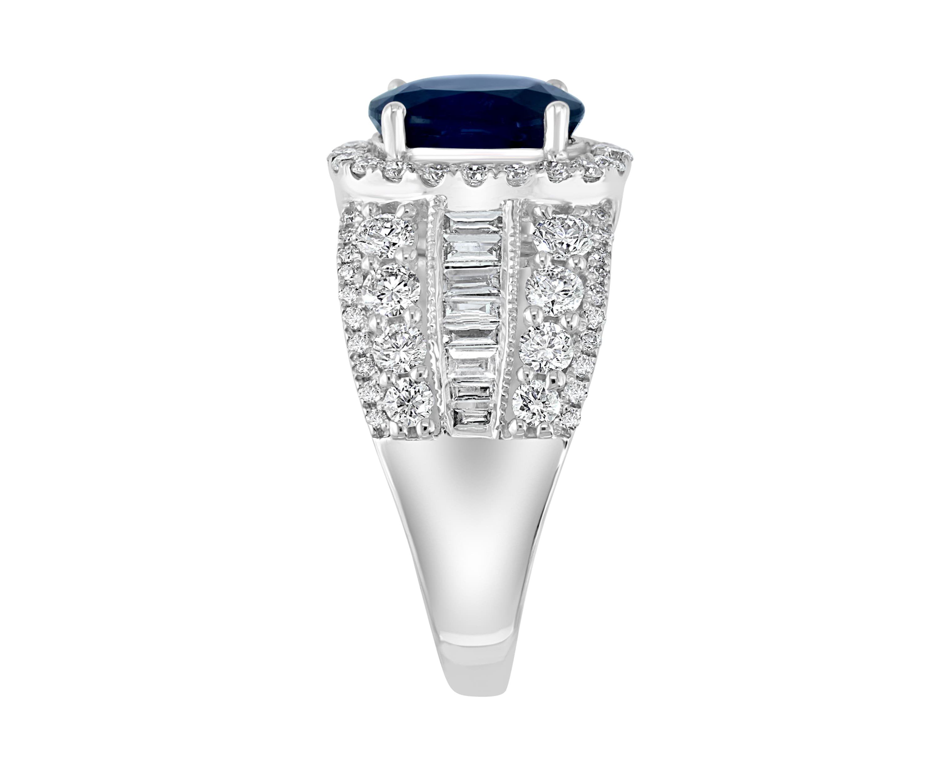 Diamond and Natural Sapphire Ring in 14K White Gold
