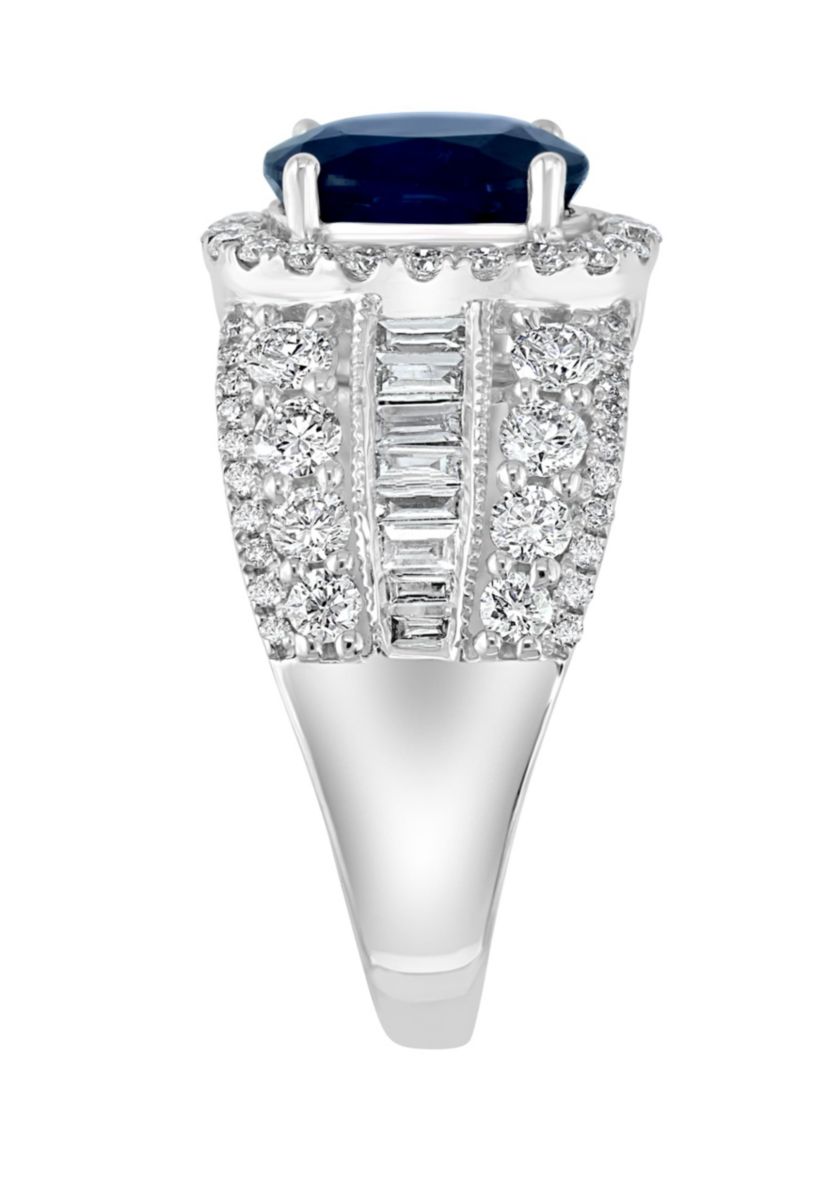 Diamond and Natural Sapphire Ring in 14K White Gold