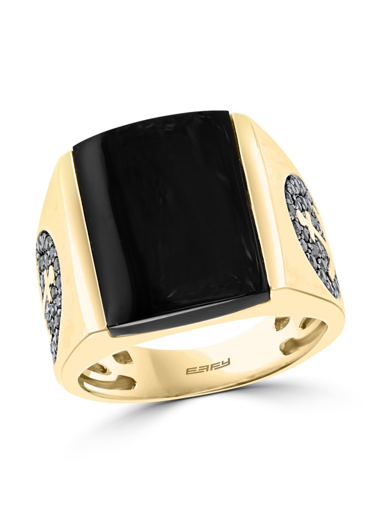 Black Agate And Black Diamond Ring In 14K Yellow Gold