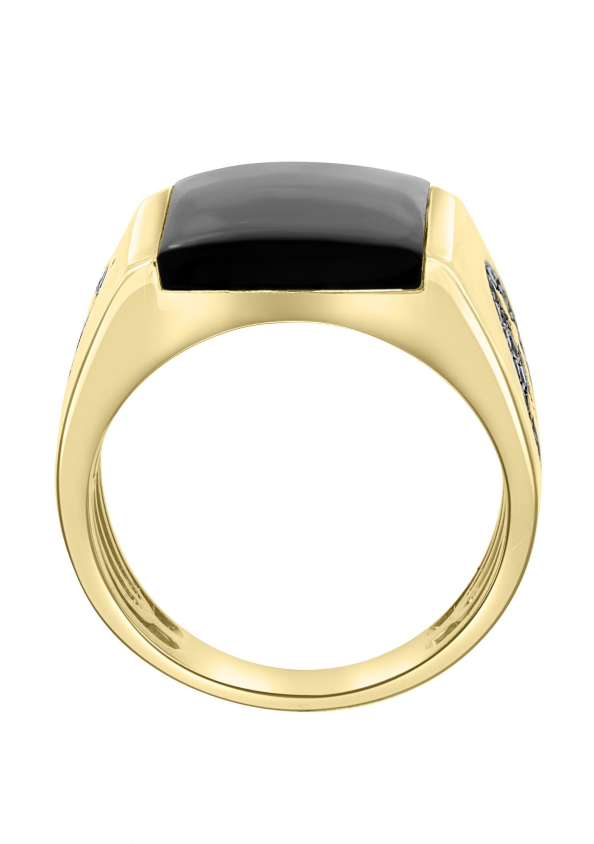 Black Agate And Black Diamond Ring In 14K Yellow Gold
