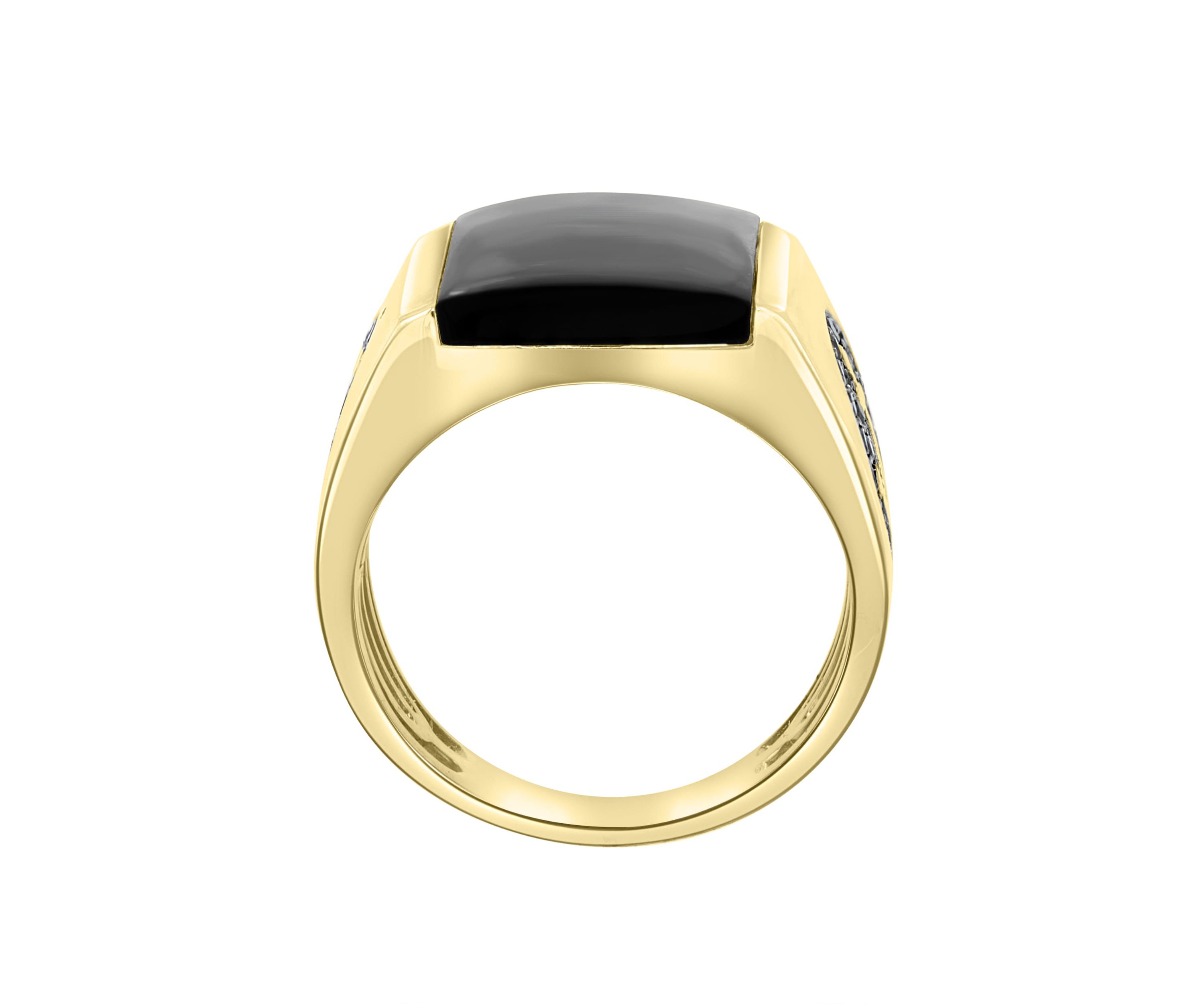 Black Agate And Black Diamond Ring In 14K Yellow Gold