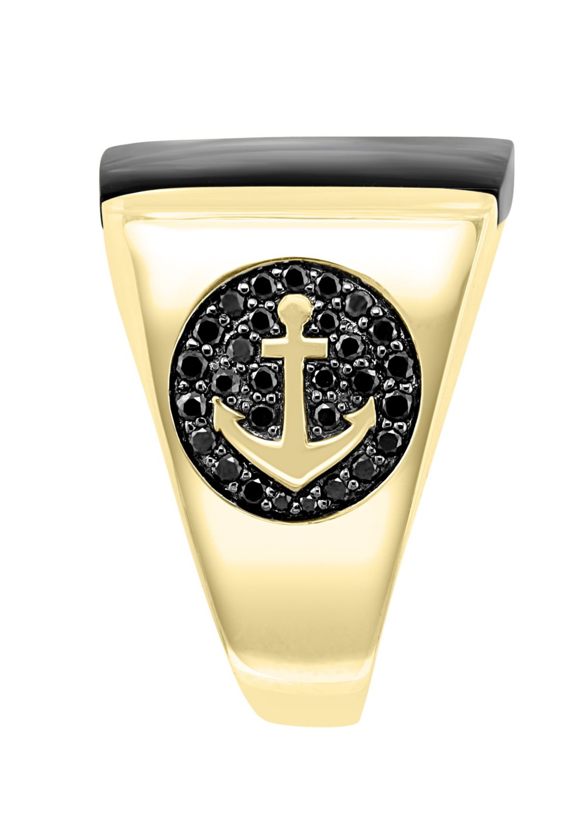 Black Agate And Black Diamond Ring In 14K Yellow Gold