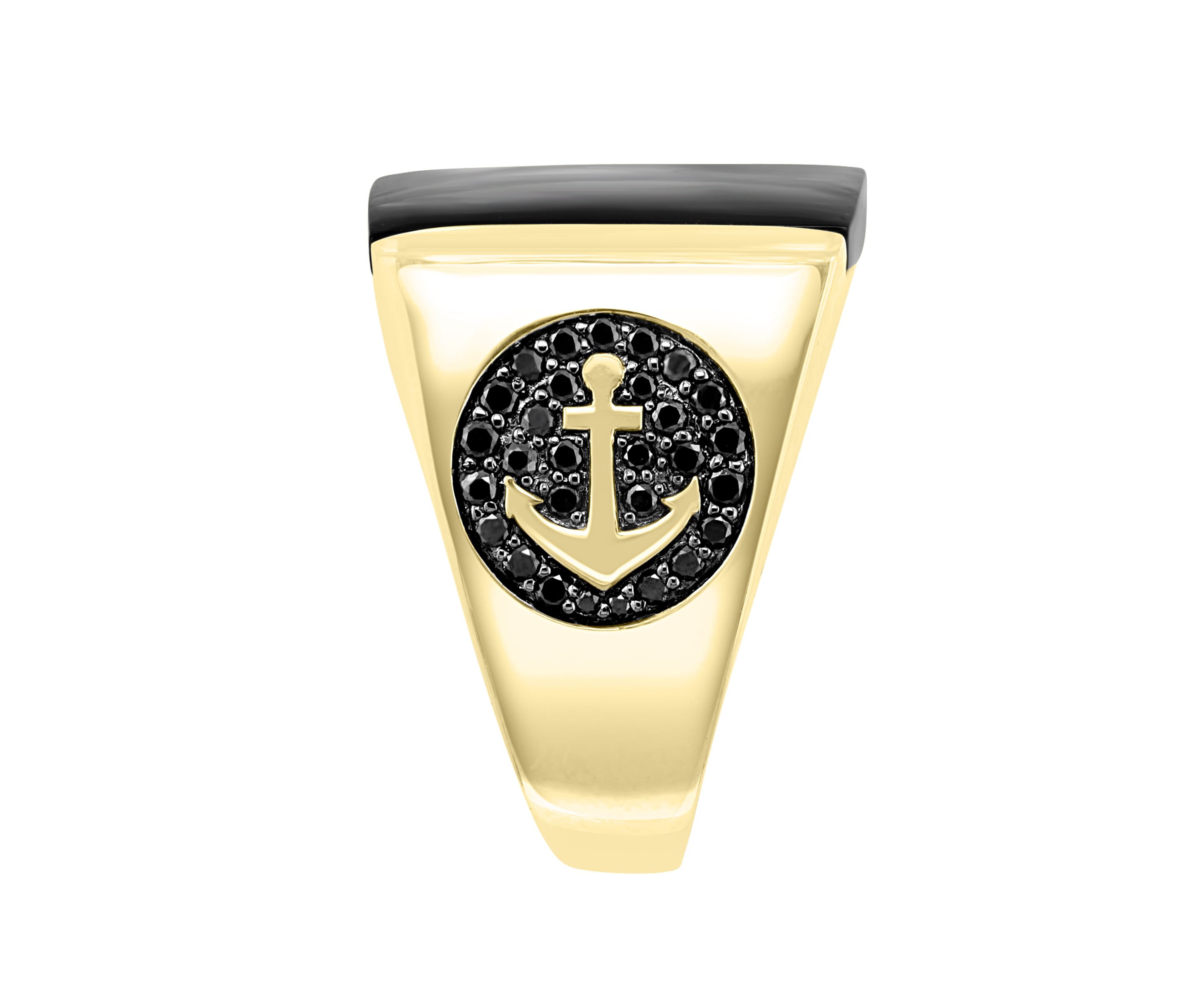 Black Agate And Black Diamond Ring In 14K Yellow Gold