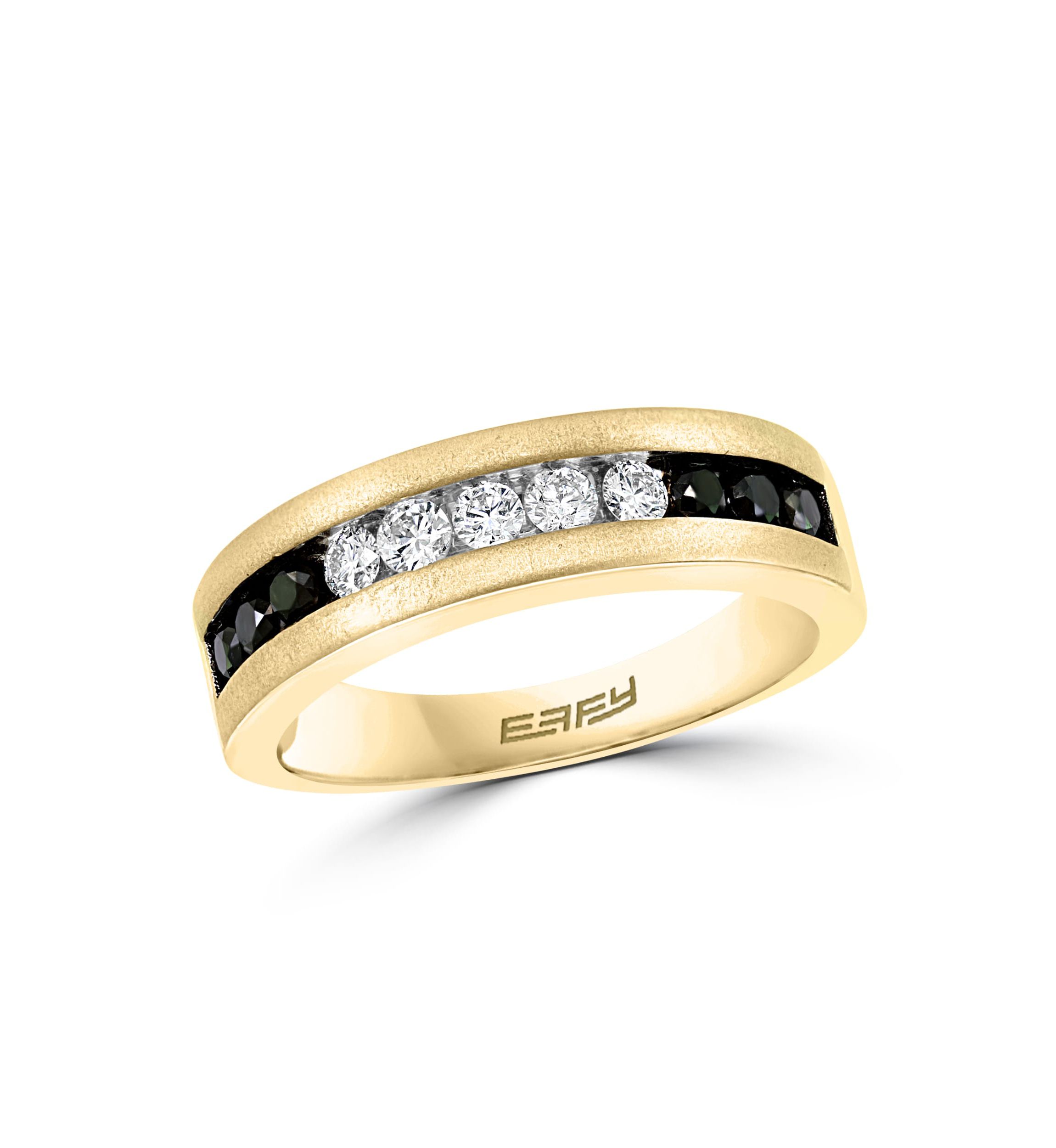 White And Black Diamond Ring In 14K Yellow Gold