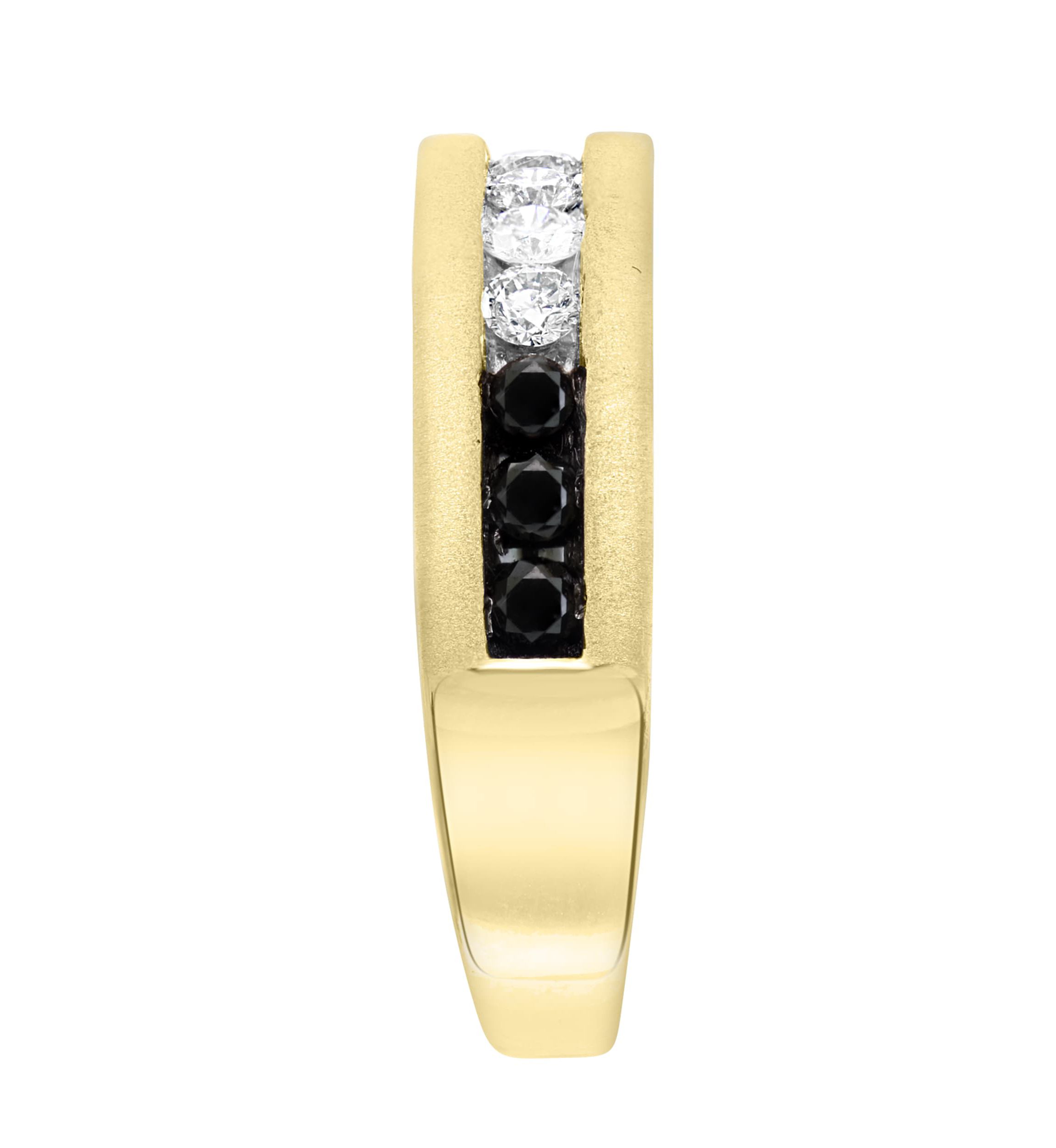 White And Black Diamond Ring In 14K Yellow Gold