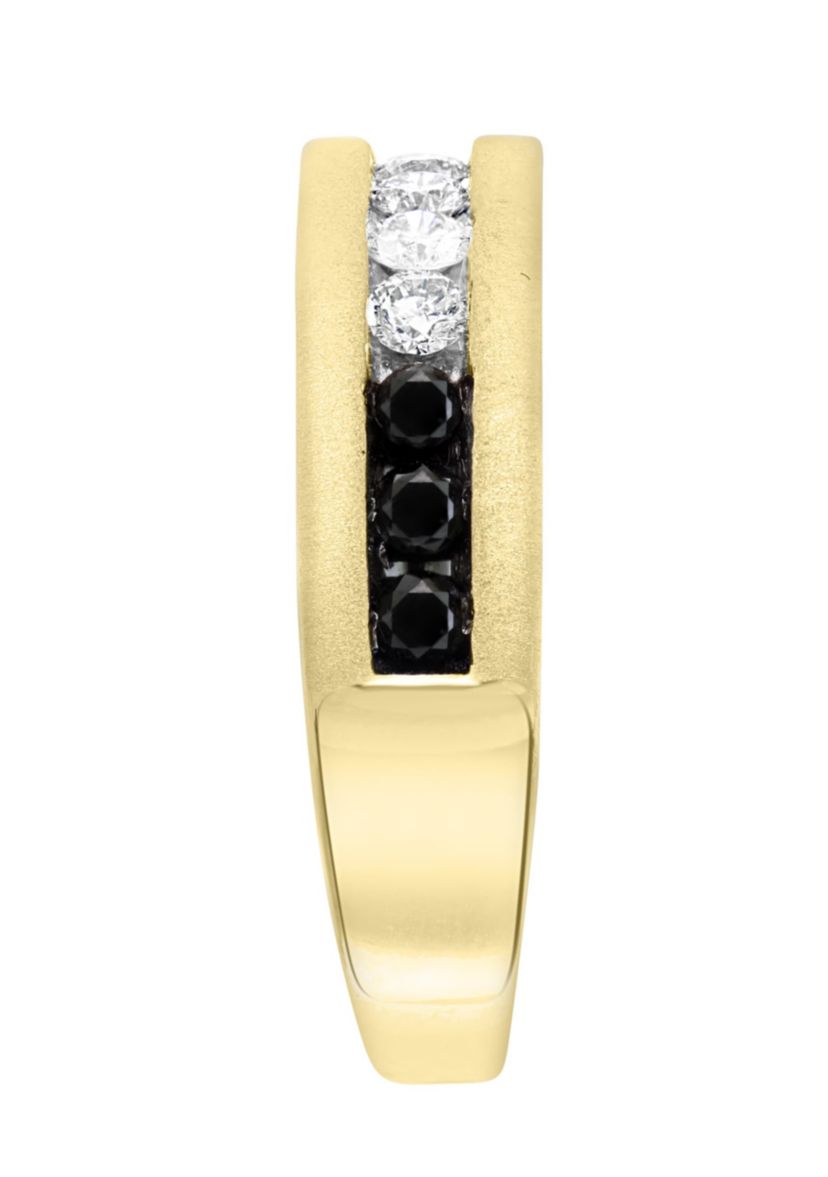 White And Black Diamond Ring In 14K Yellow Gold