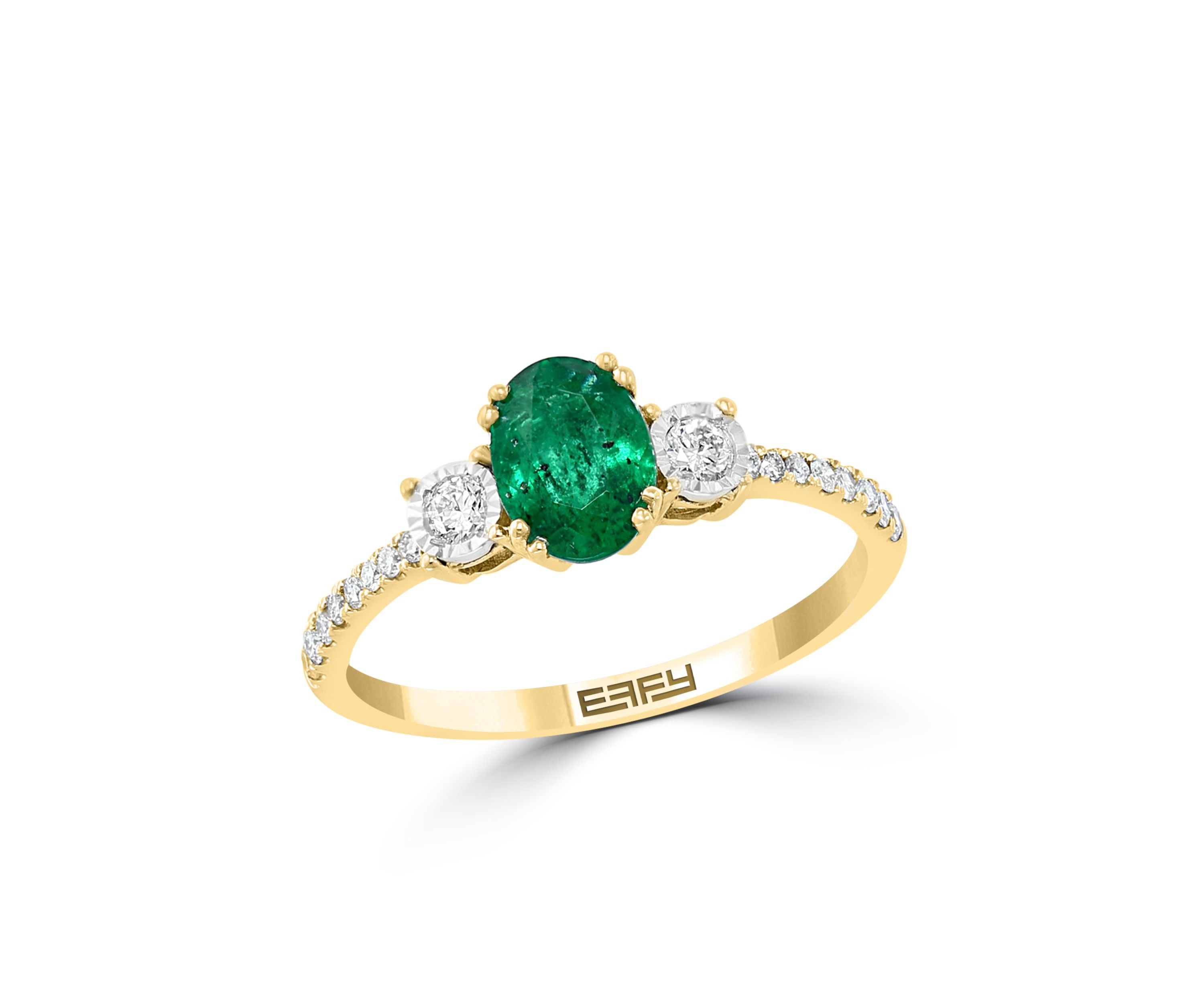 Diamond And Natural Emerald Ring In 14K White & Yellow Gold