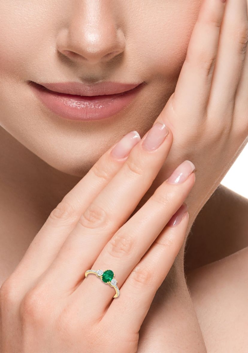 Diamond And Natural Emerald Ring In 14K White & Yellow Gold