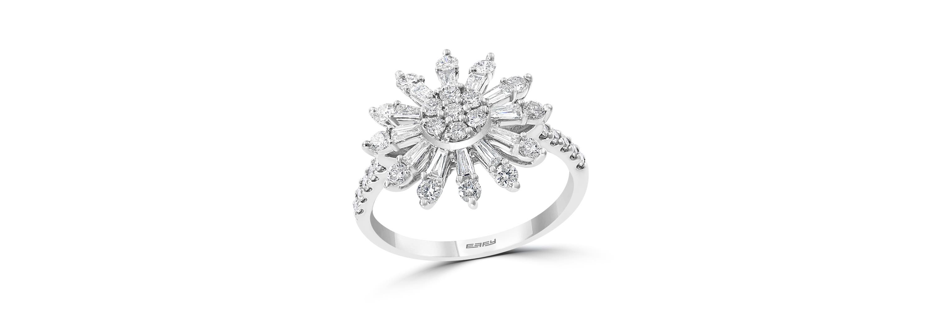 Diamond Flower Ring In 14K White Gold