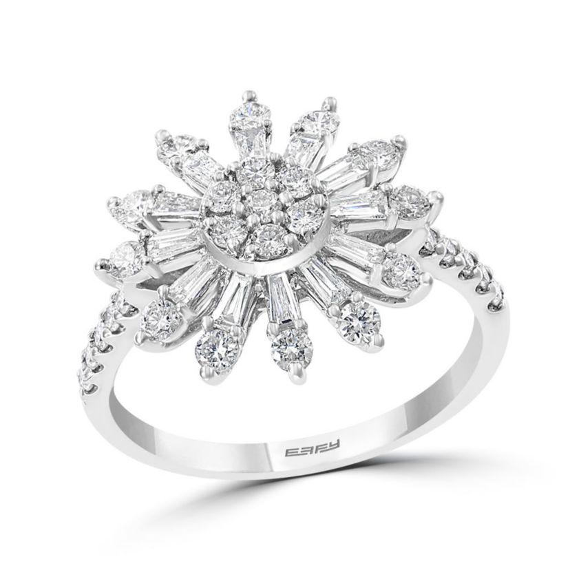 Diamond Flower Ring In 14K White Gold