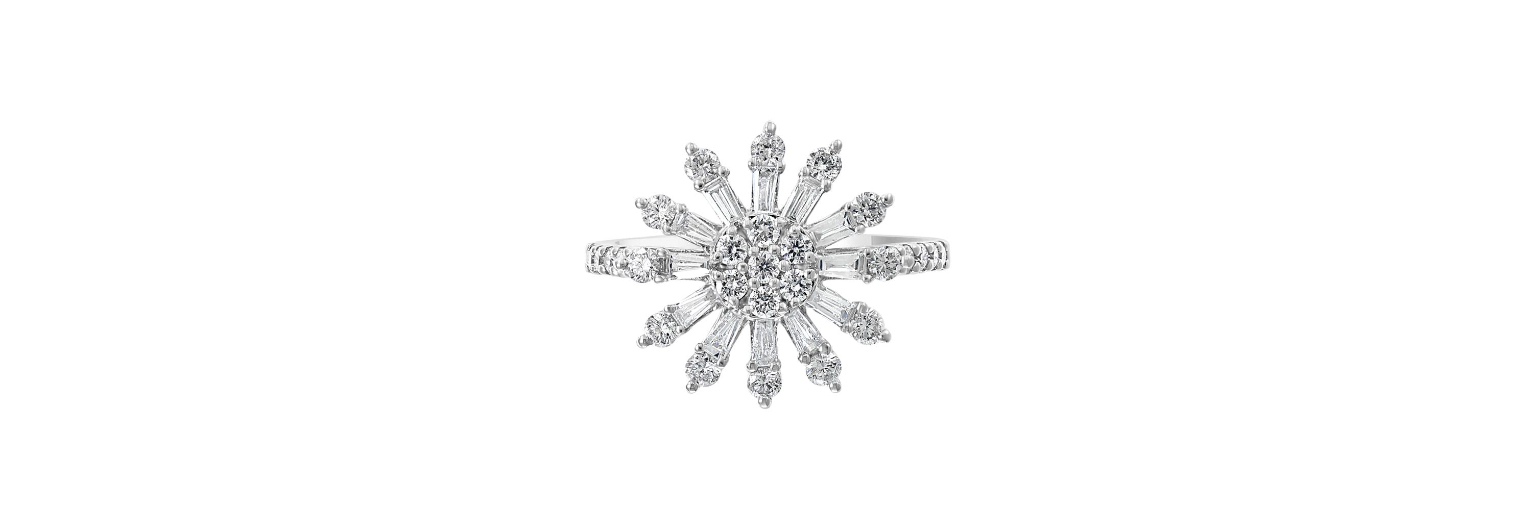 Diamond Flower Ring In 14K White Gold