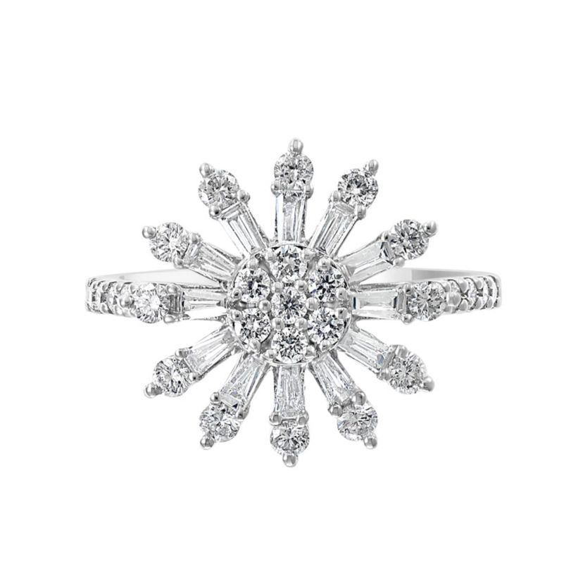 Diamond Flower Ring In 14K White Gold