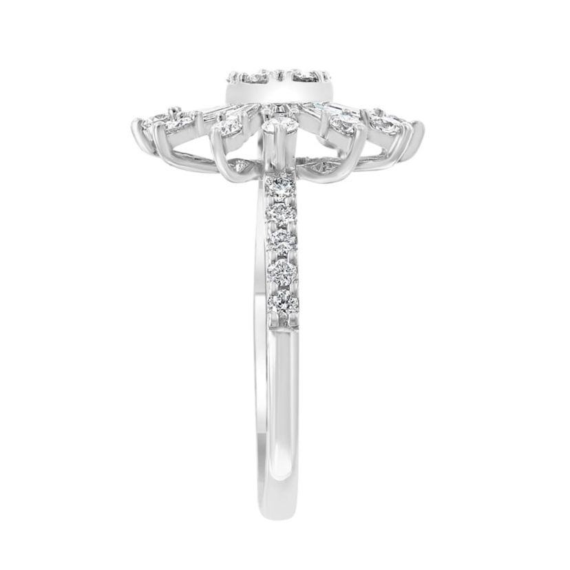 Diamond Flower Ring In 14K White Gold