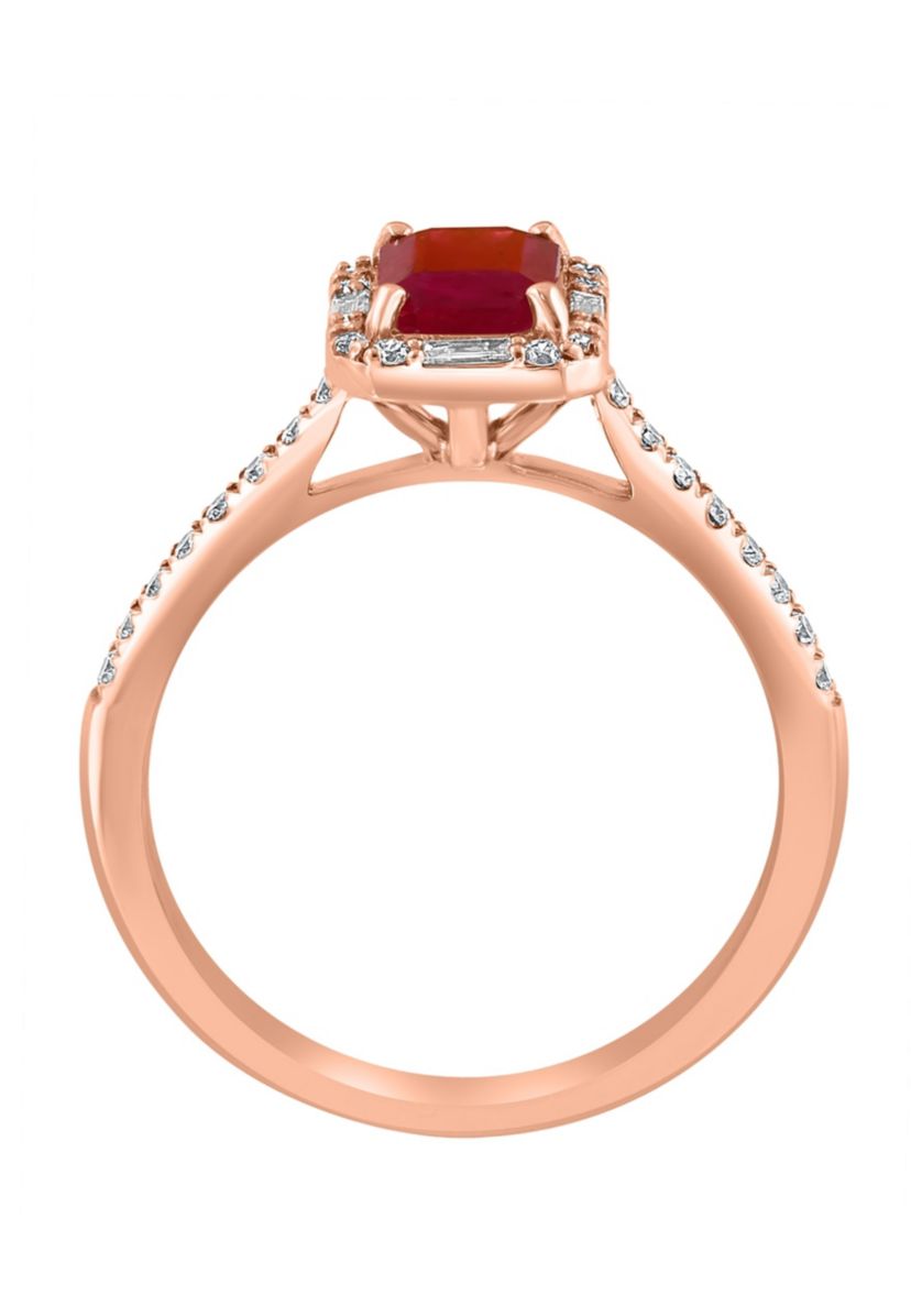 Diamond And Natural Ruby Ring In 14K Rose Gold