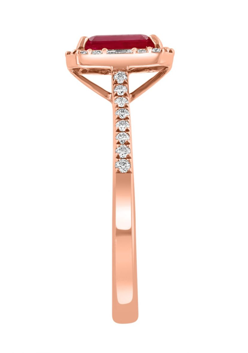 Diamond And Natural Ruby Ring In 14K Rose Gold