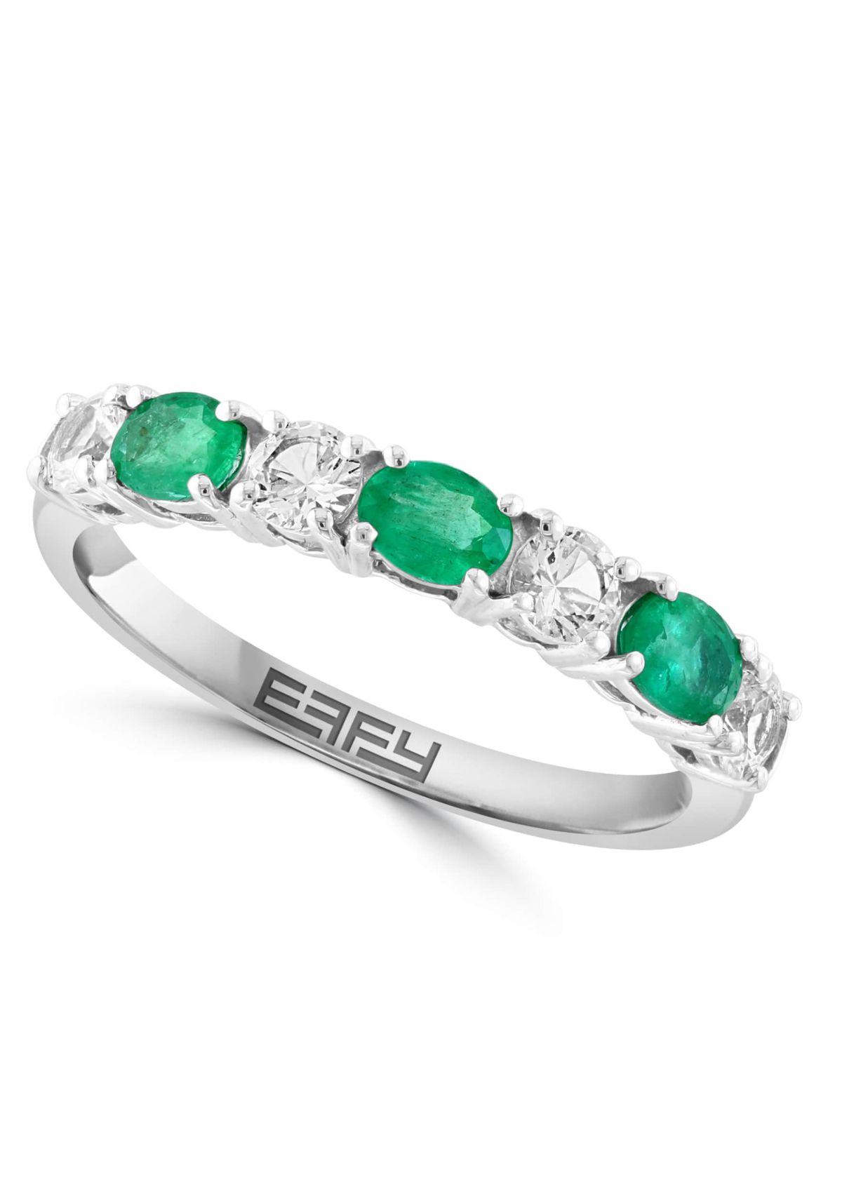 Natural Emerald and White Sapphire Ring in 14K White Gold
