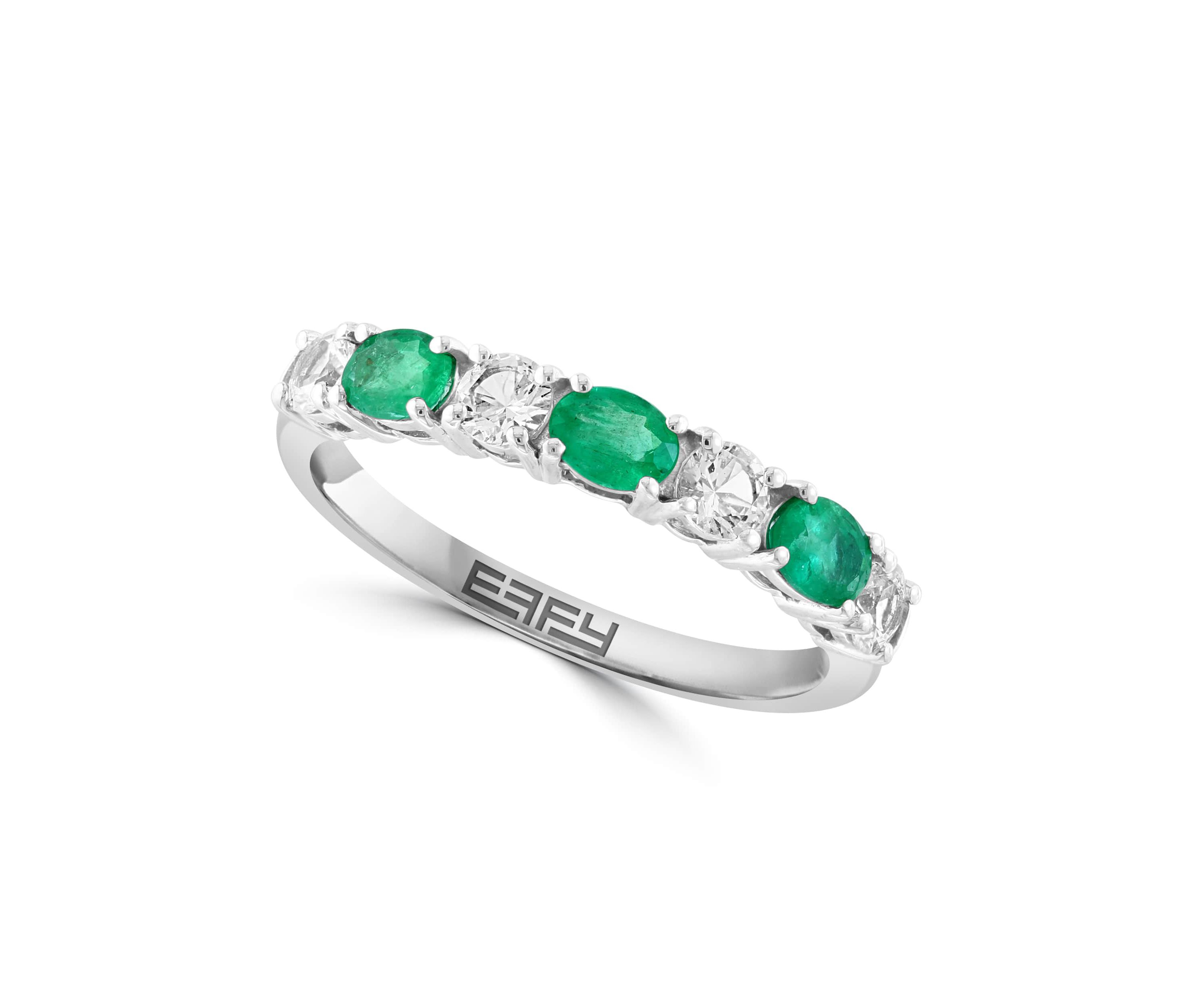 Natural Emerald and White Sapphire Ring in 14K White Gold