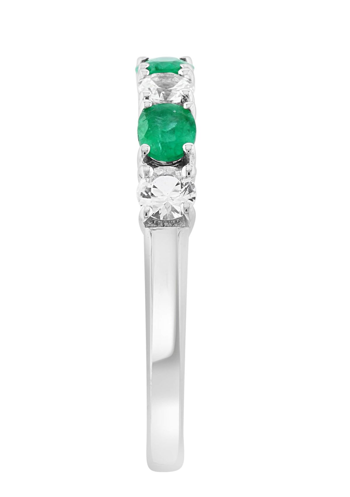 Natural Emerald and White Sapphire Ring in 14K White Gold