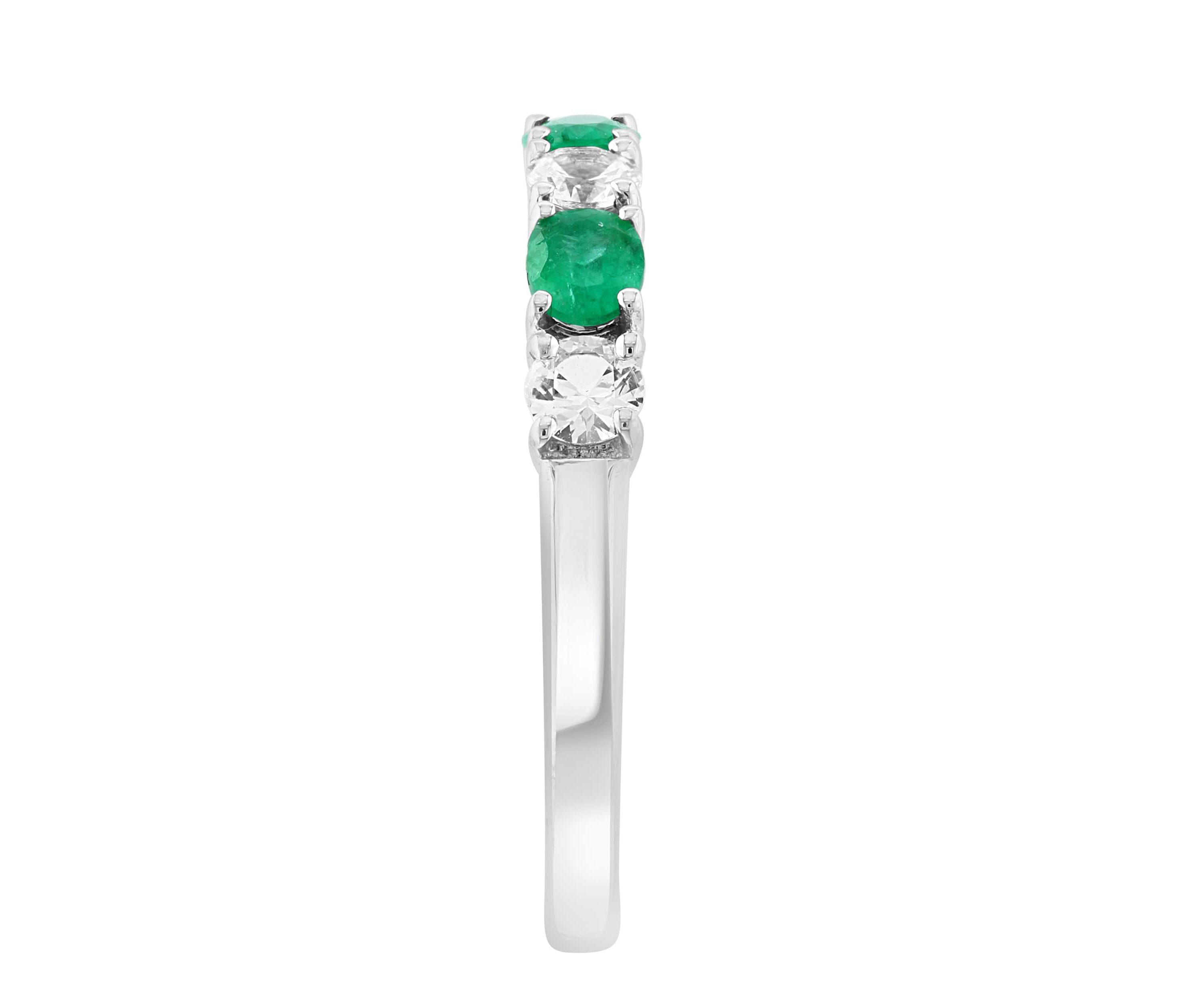 Natural Emerald and White Sapphire Ring in 14K White Gold