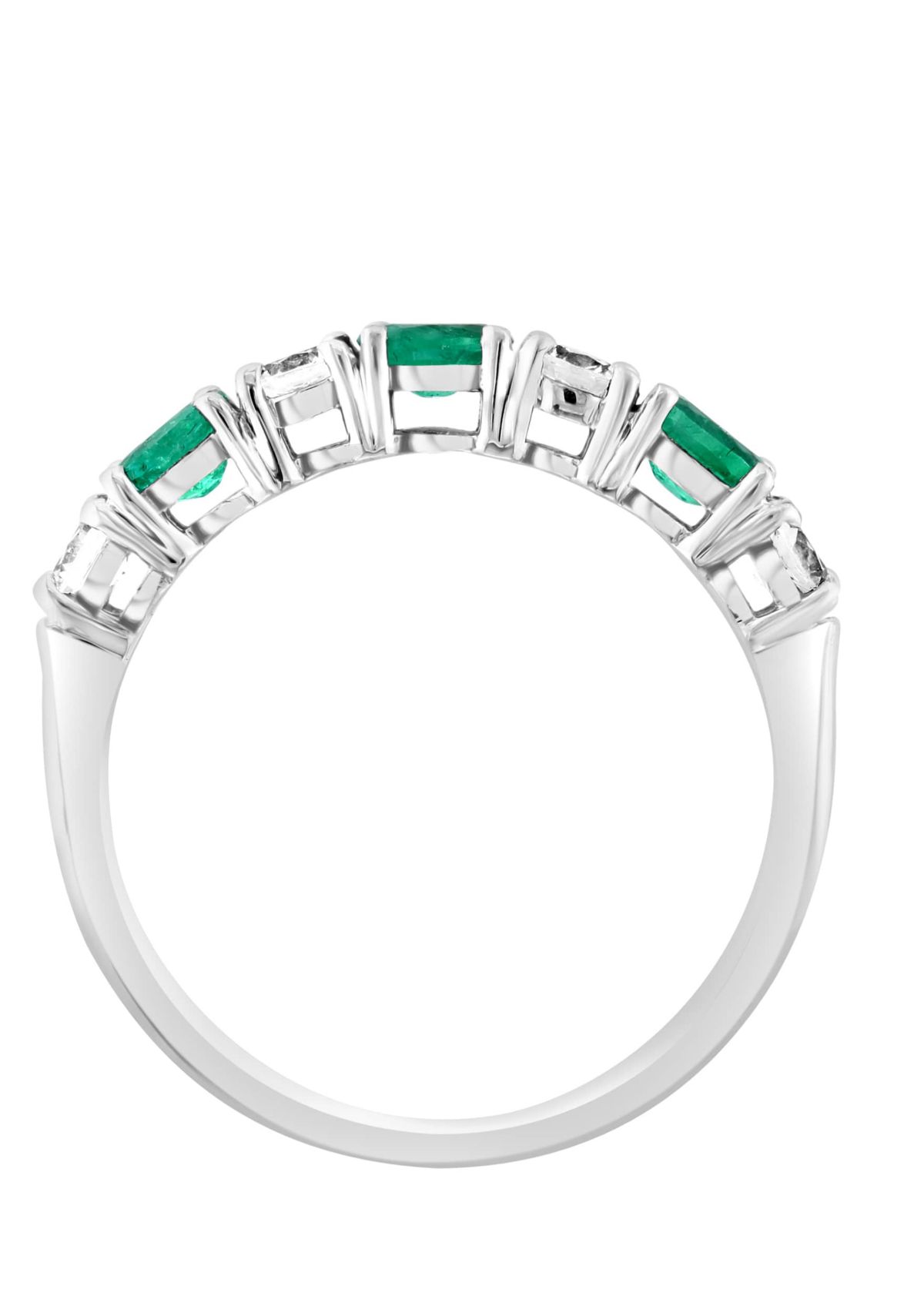Natural Emerald and White Sapphire Ring in 14K White Gold