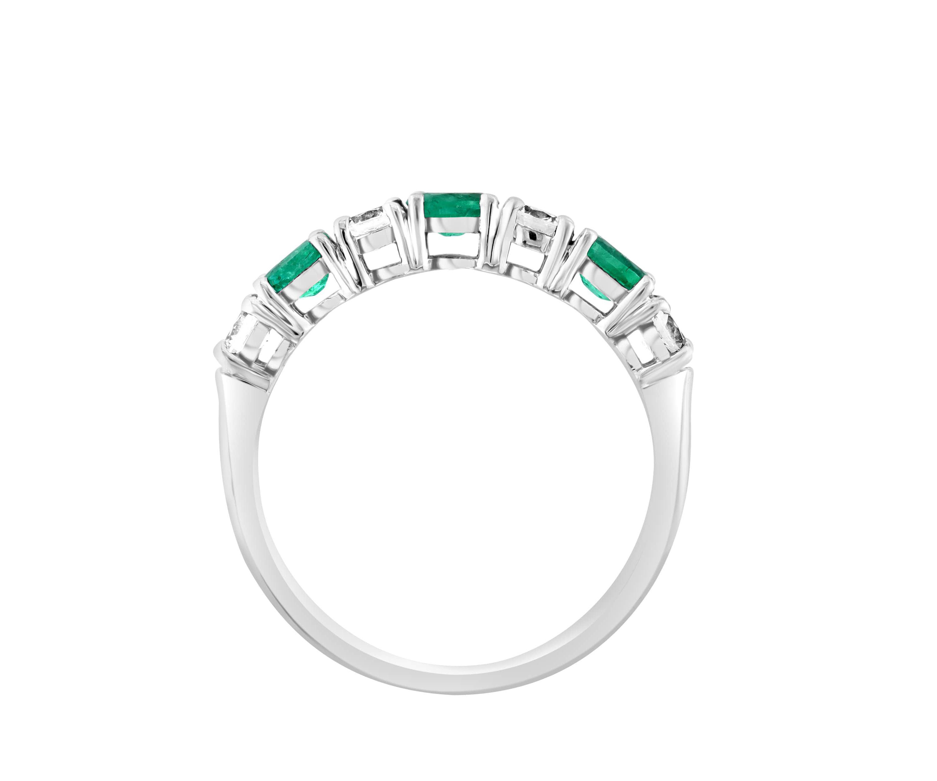 Natural Emerald and White Sapphire Ring in 14K White Gold