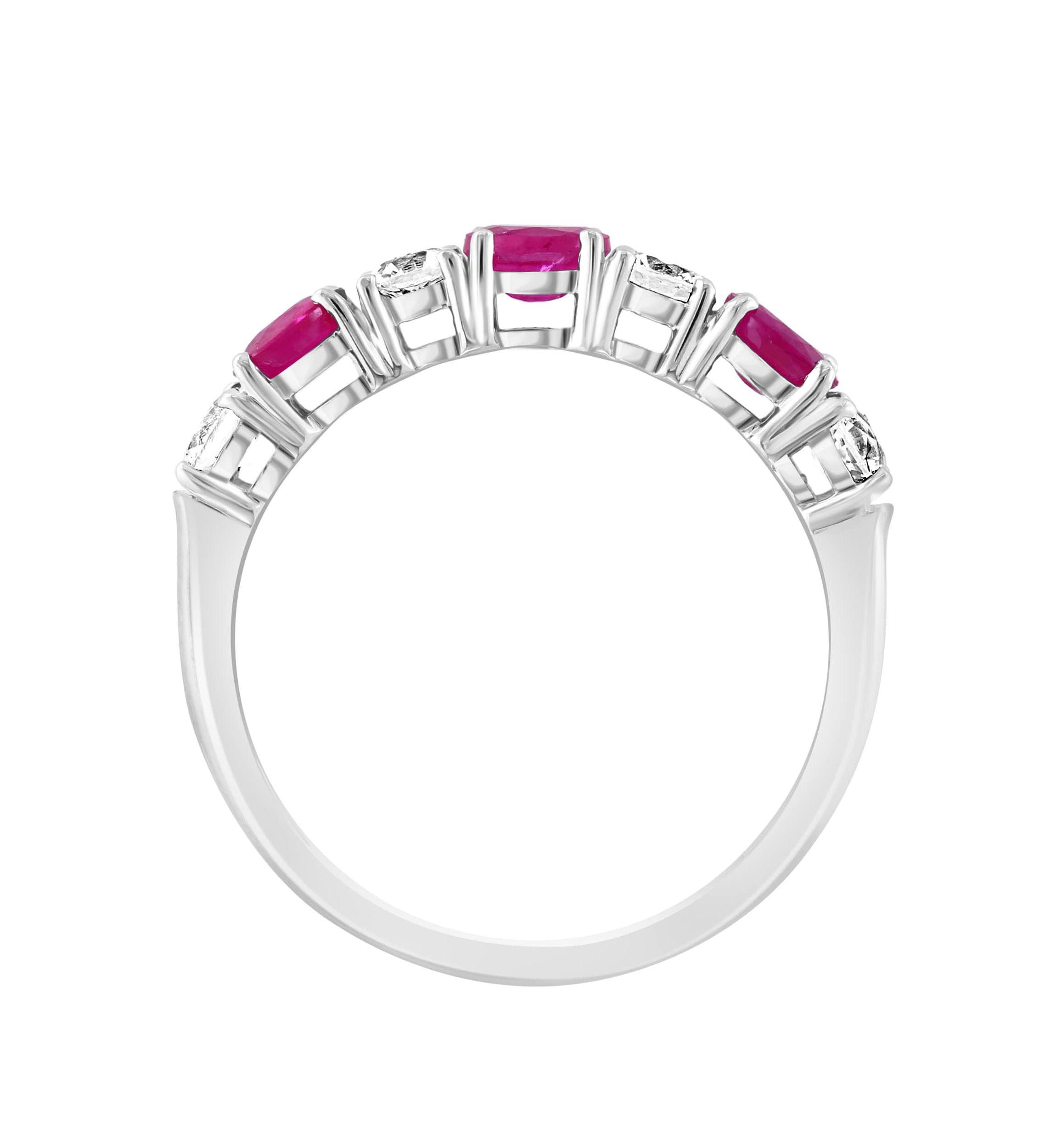 Natural Ruby and White Sapphire Ring in 14K White Gold