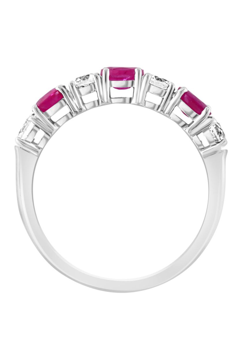 Natural Ruby and White Sapphire Ring in 14K White Gold