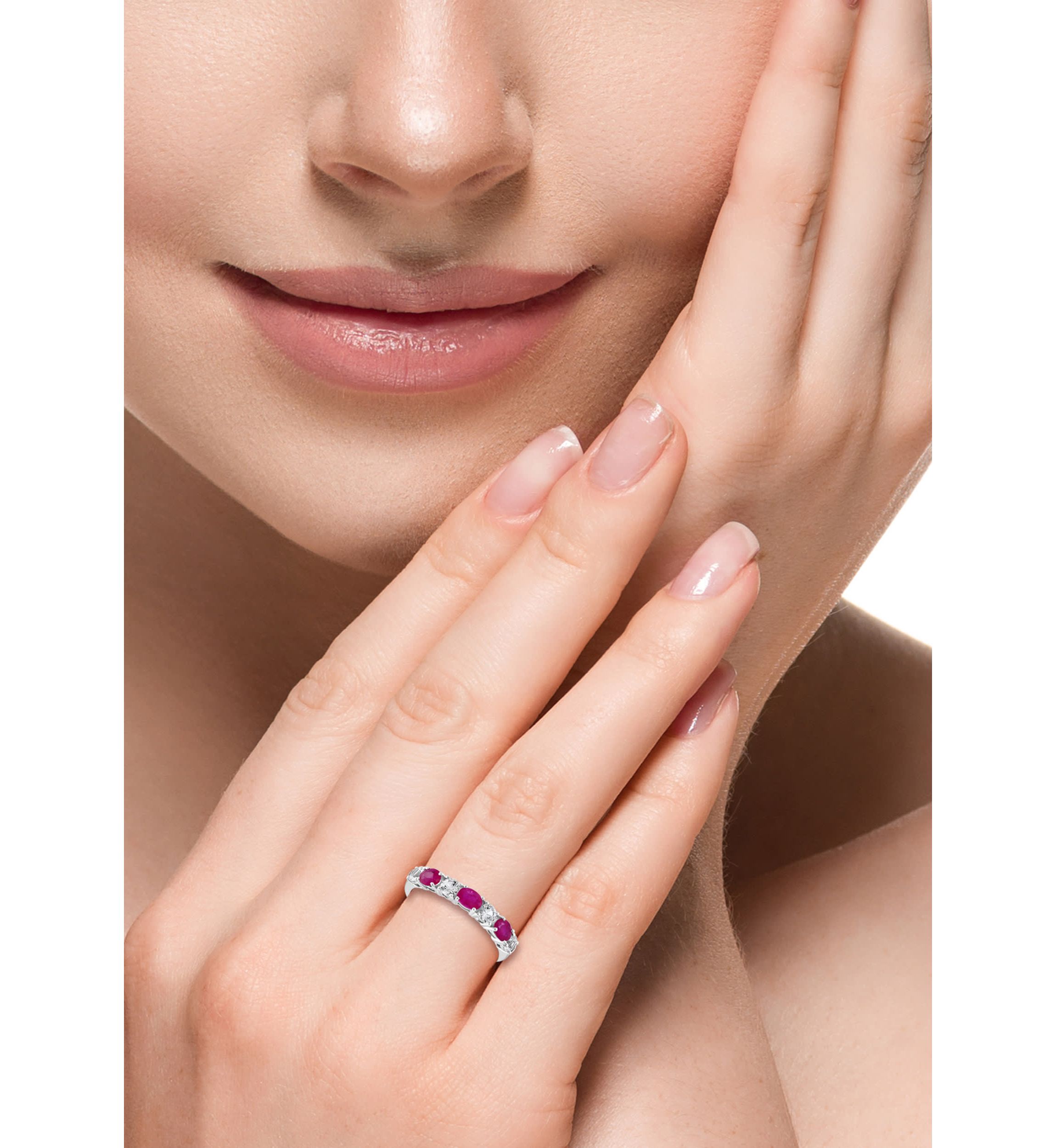 Natural Ruby and White Sapphire Ring in 14K White Gold