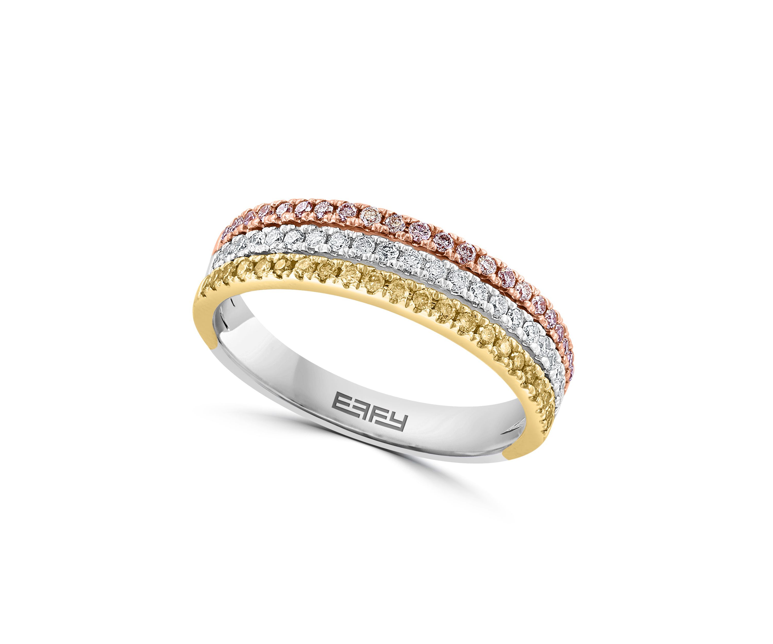 White, Yellow And Pink Natural Diamond Ring In 14K Tri Color Gold